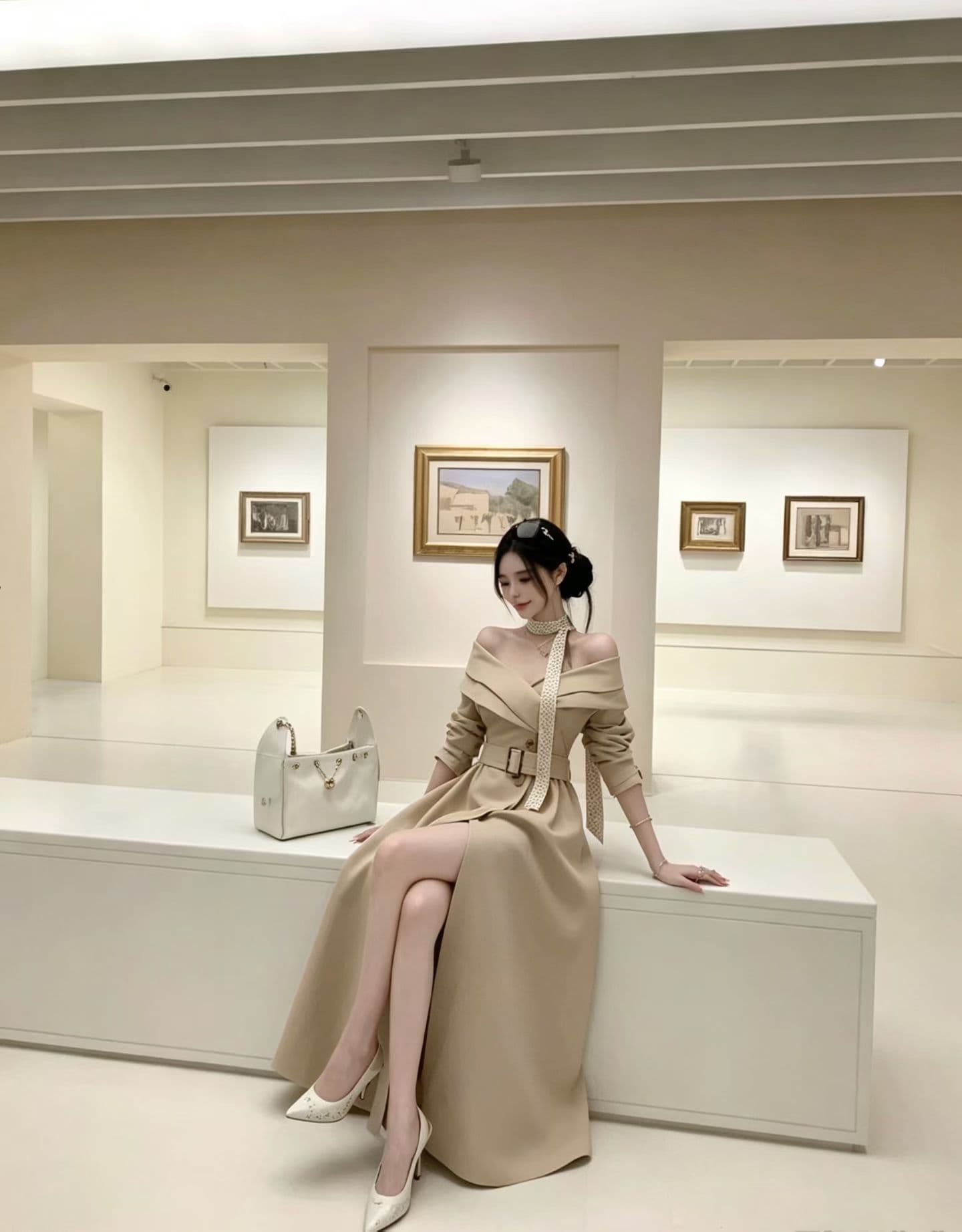 가을 품격 빅 칼라 이중 버튼 허리 수축 슬림해 보이는 바람막이 롱 코트 재킷 드레스 벨트 포함 여성 이미지 3