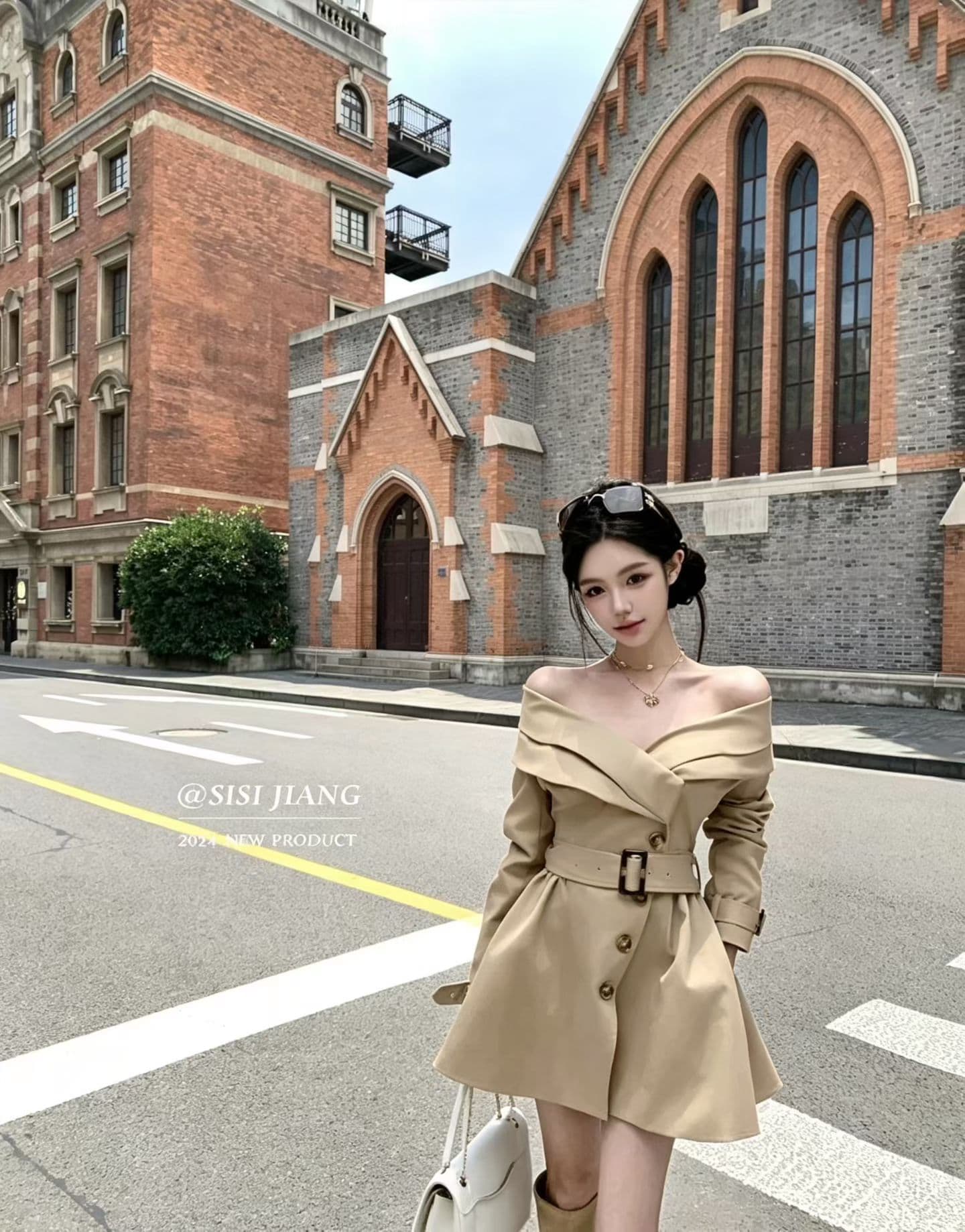 가을 품격 빅 칼라 이중 버튼 허리 수축 슬림해 보이는 바람막이 롱 코트 재킷 드레스 벨트 포함 여성 상세 이미지 11