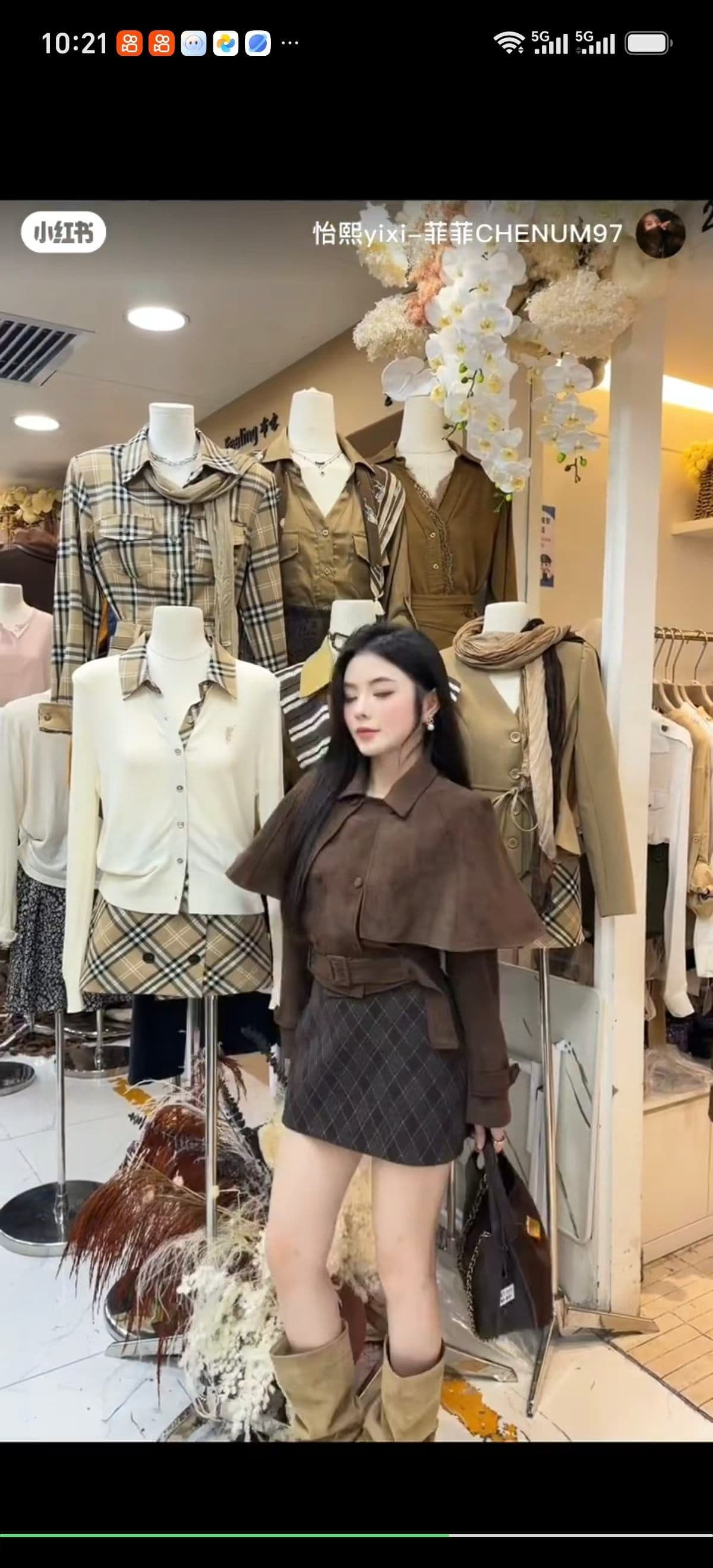가을 켜기 새로운 이순신 희 이중 버튼 긴팔 짧은 외투 체크무늬 반신 치마 세트 벨트 포함 이미지 4