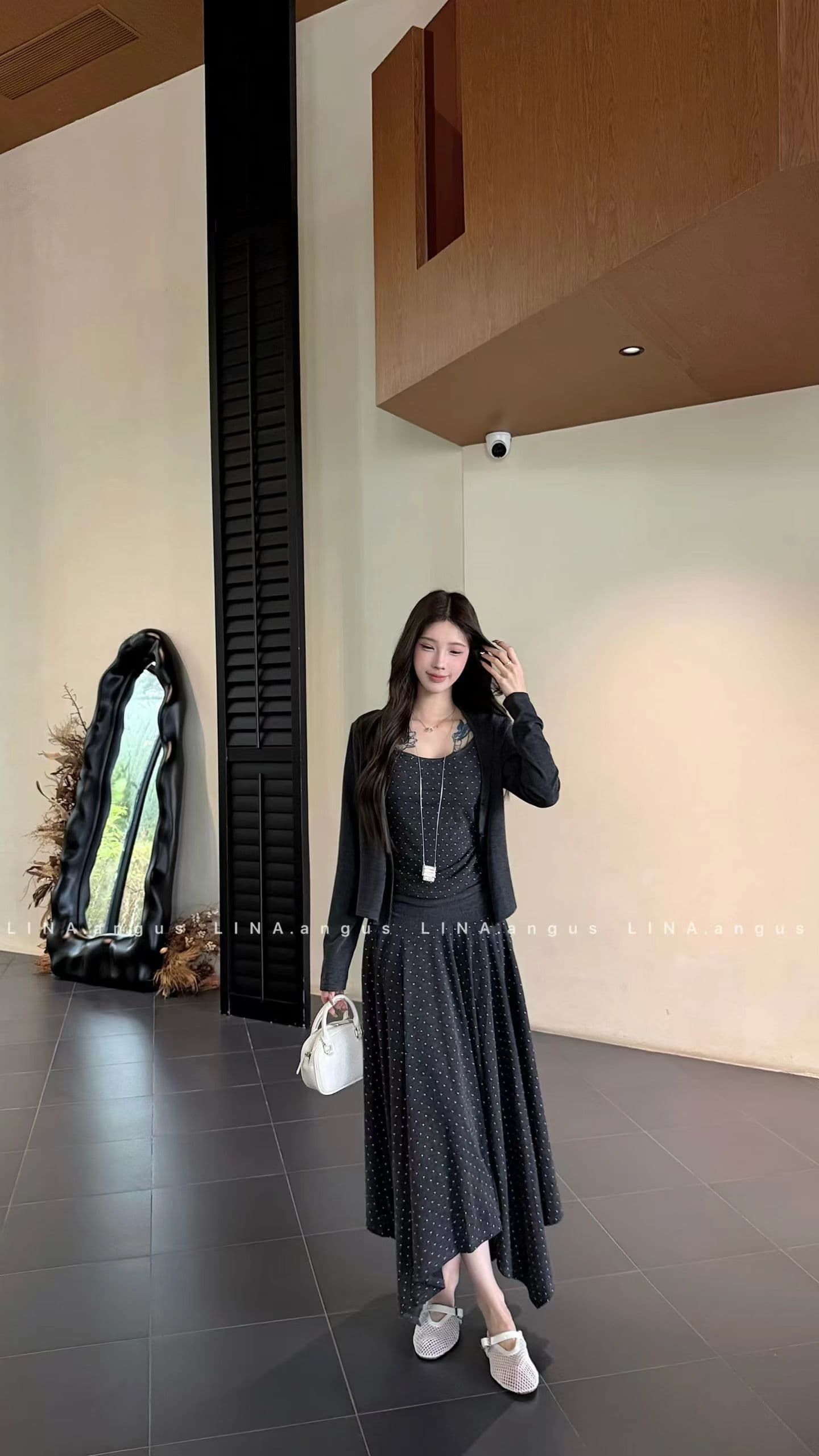 가을 3종 세트 새로운 세트 오픈 가디건 느긋한 바람 슬림해 보이는 표지 고기 오픈 가디건 슬립 캐주얼 반신 바지 상세 이미지 4