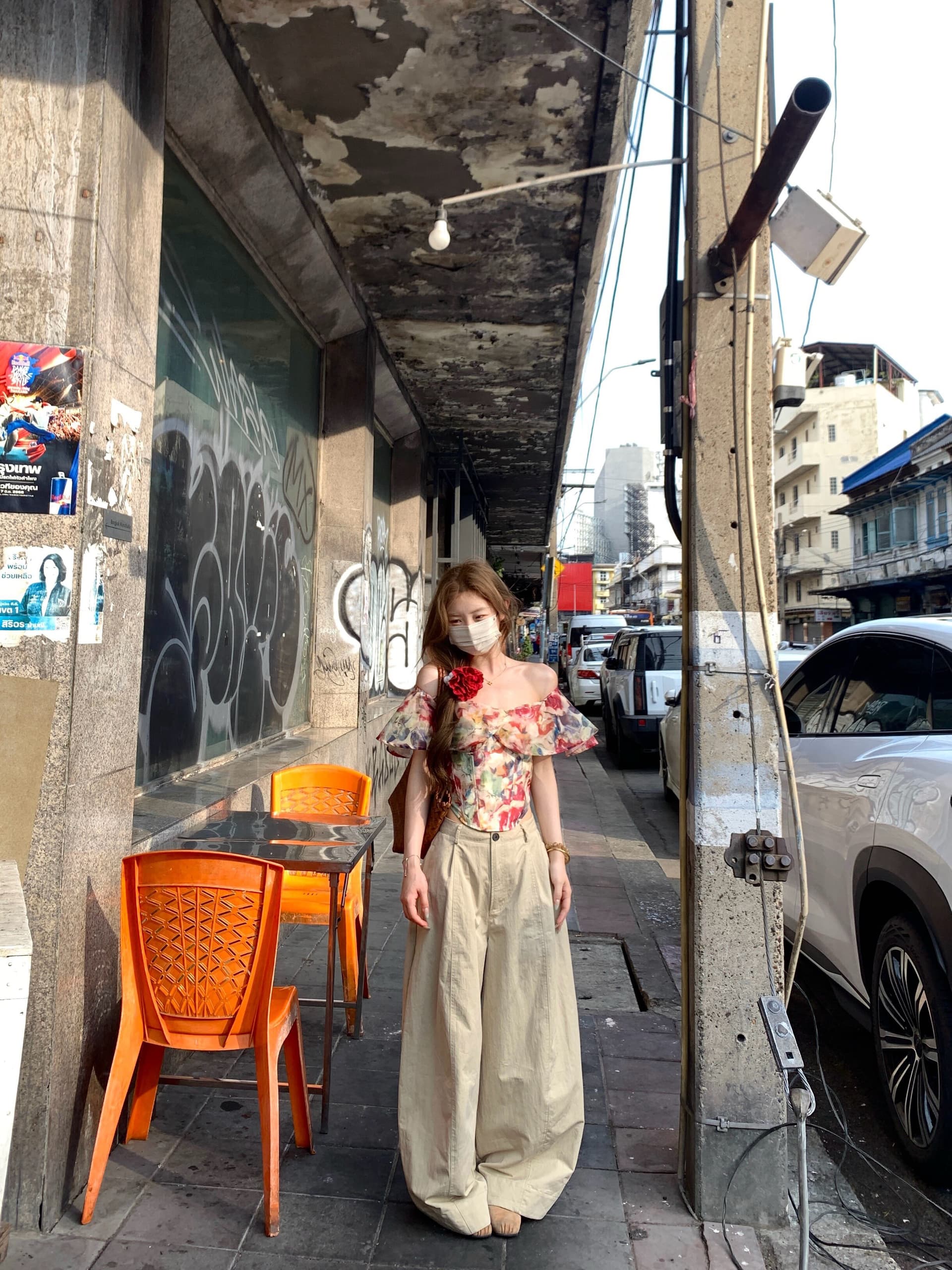 xxiiuu 유화 편지 프랑스식 작은 셔츠 꽃무늬 생선뼈 오프숄더 맨위 여성 여름 쉬폰 블라우스 상의 이미지 2