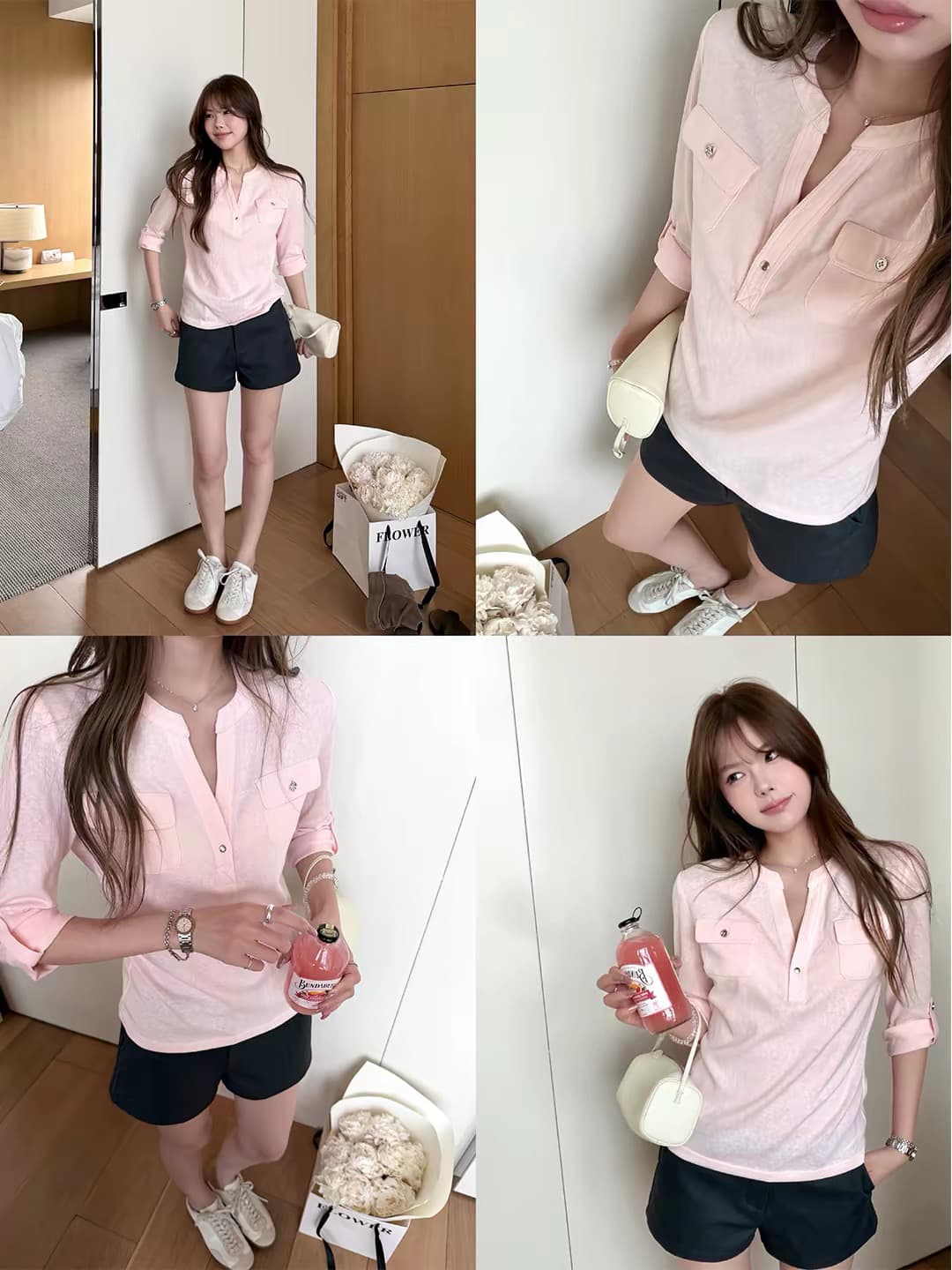 yookson 느슨함 basic 현재 문제 chao 사랑 높음 비율 부드럽다 면 편안함 통기성 중간 소매 티셔츠 여성 이미지 3