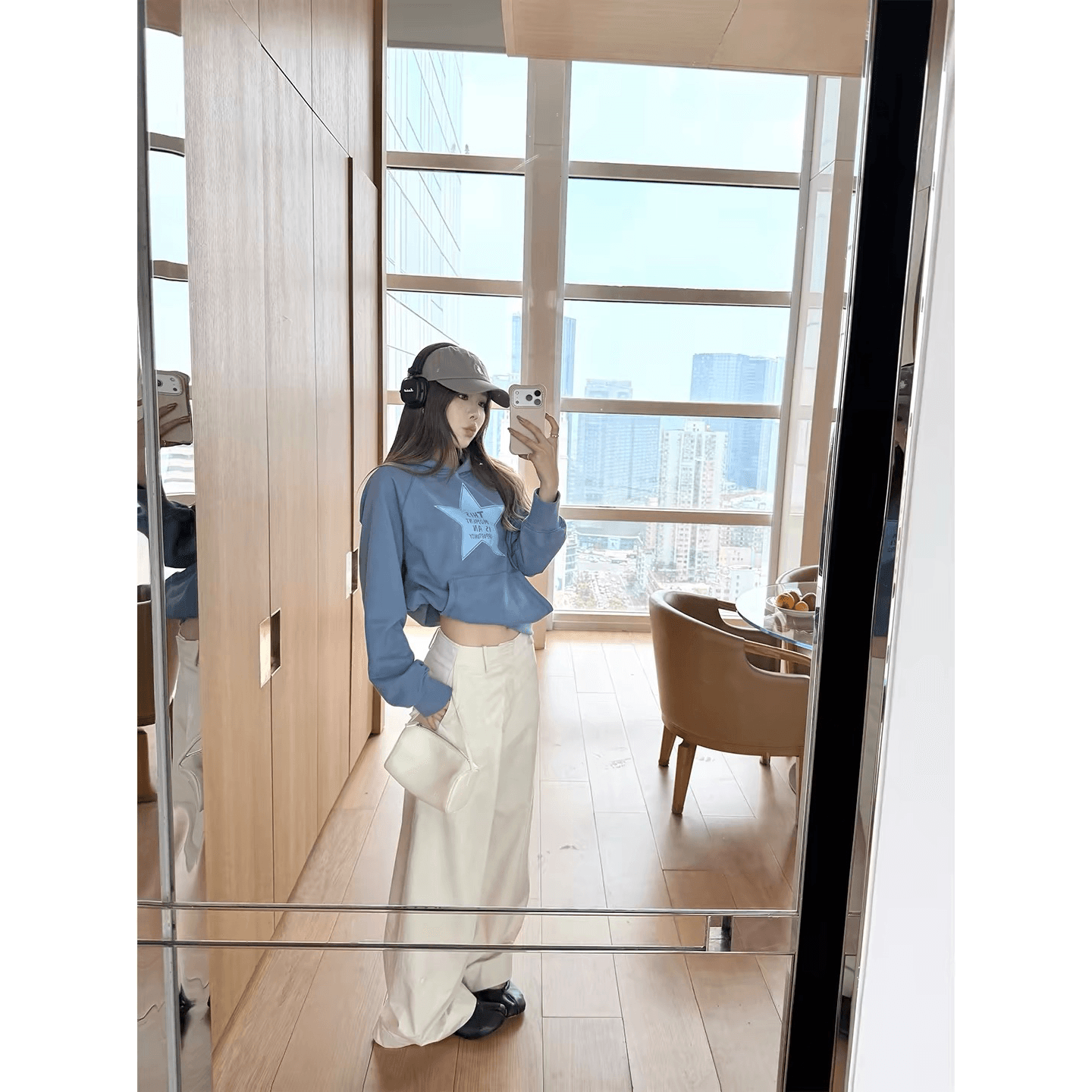 yookson vintage star 높음 그램 무거운 부드럽다 마 오래된 오각형 별 루즈핏 후드 티 스웨터 여성 이미지 5