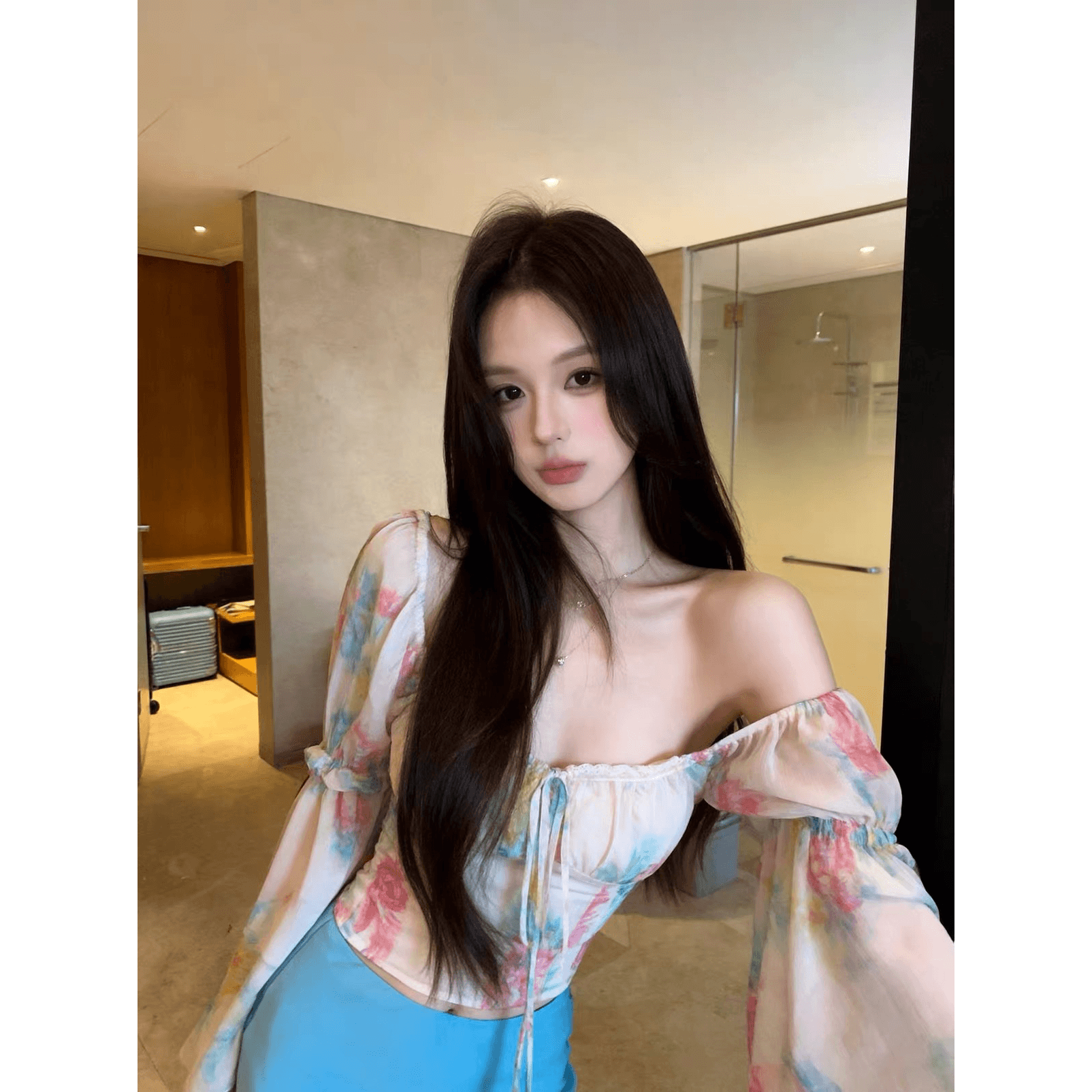 달콤함 ~ 중 사악한 늑대 수채화 물감 헤일로 염색 꽃무늬 쉬폰 블라우스 여자 칼라 디자인 센스 슬림해 보이는 명중 가져 가라. 작은 셔츠 맨위 이미지 5