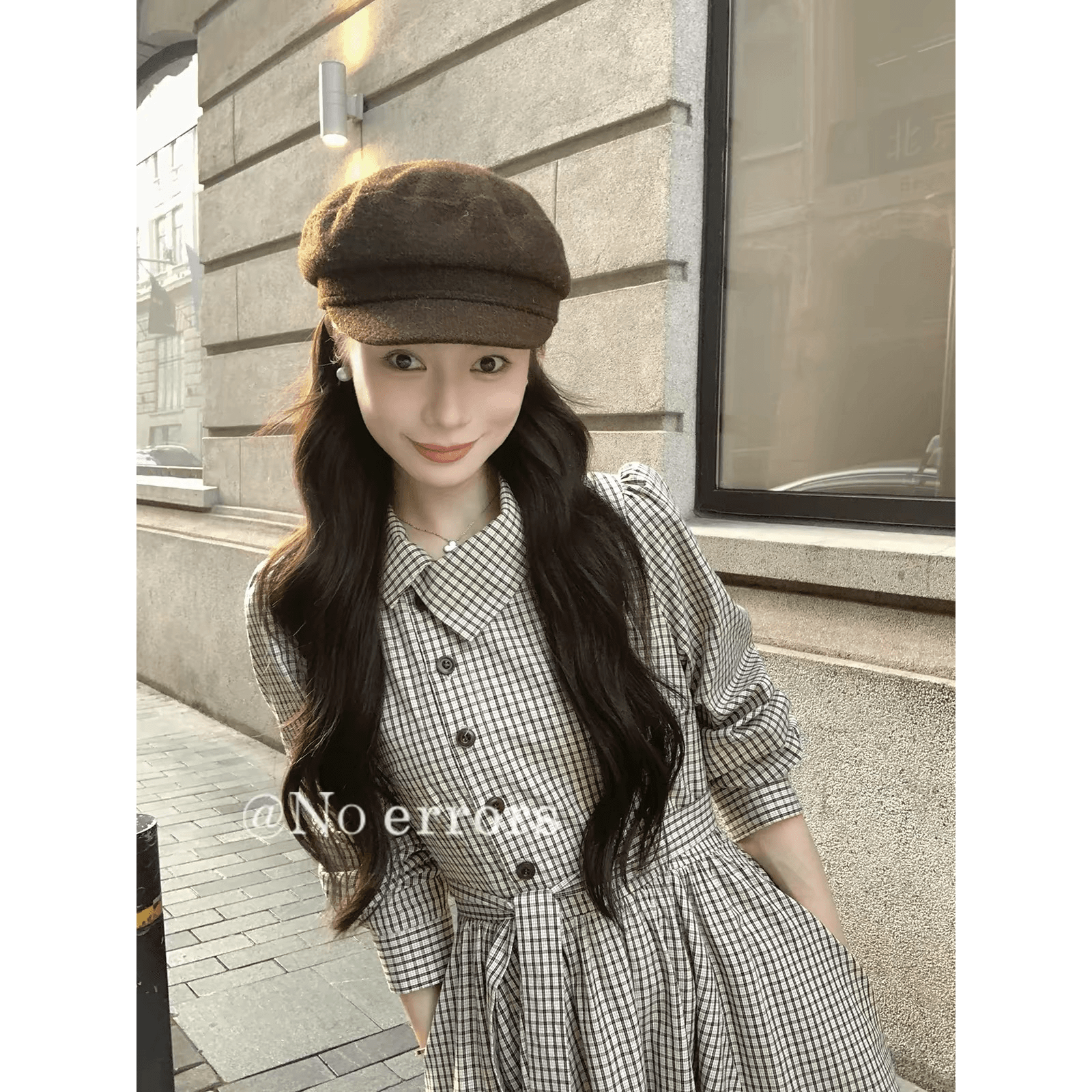 7 29 19 00 신제품 판매 처음 플러스 구매 런던 길모퉁이 레트로 체크무늬 긴팔 드레스 이미지 5