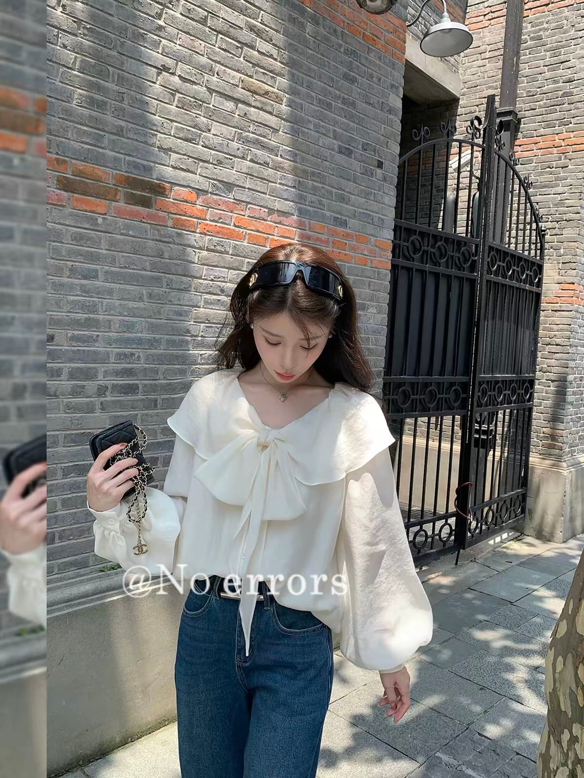 아니요 오류 no errors 주간 실크 아세트산 둘 착용 폴로 칼라 나비 매듭 셔츠 프랑스식 프릴 레이스업 맨위 이미지 4