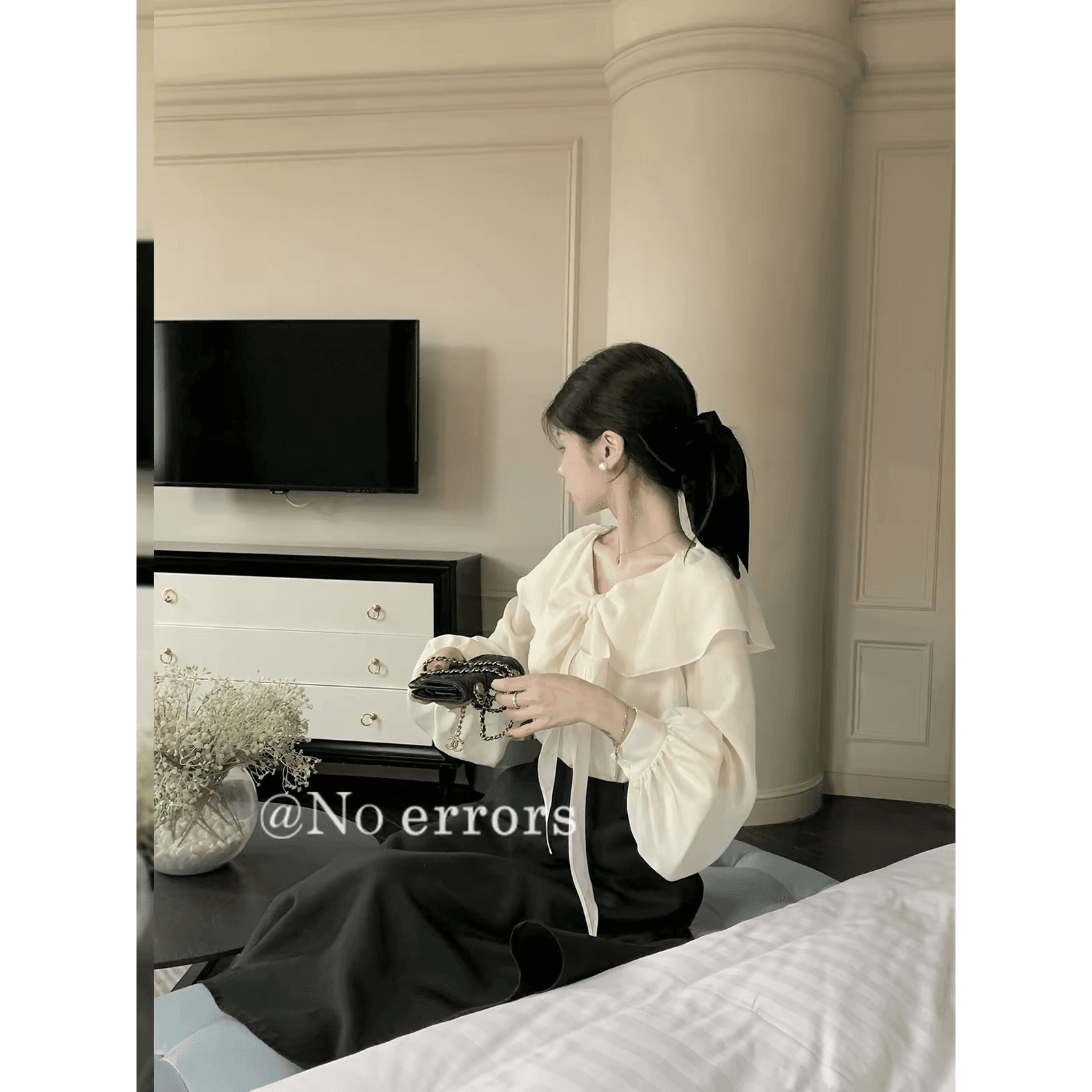 아니요 오류 no errors 주간 실크 아세트산 둘 착용 폴로 칼라 나비 매듭 셔츠 프랑스식 프릴 레이스업 맨위 이미지 5