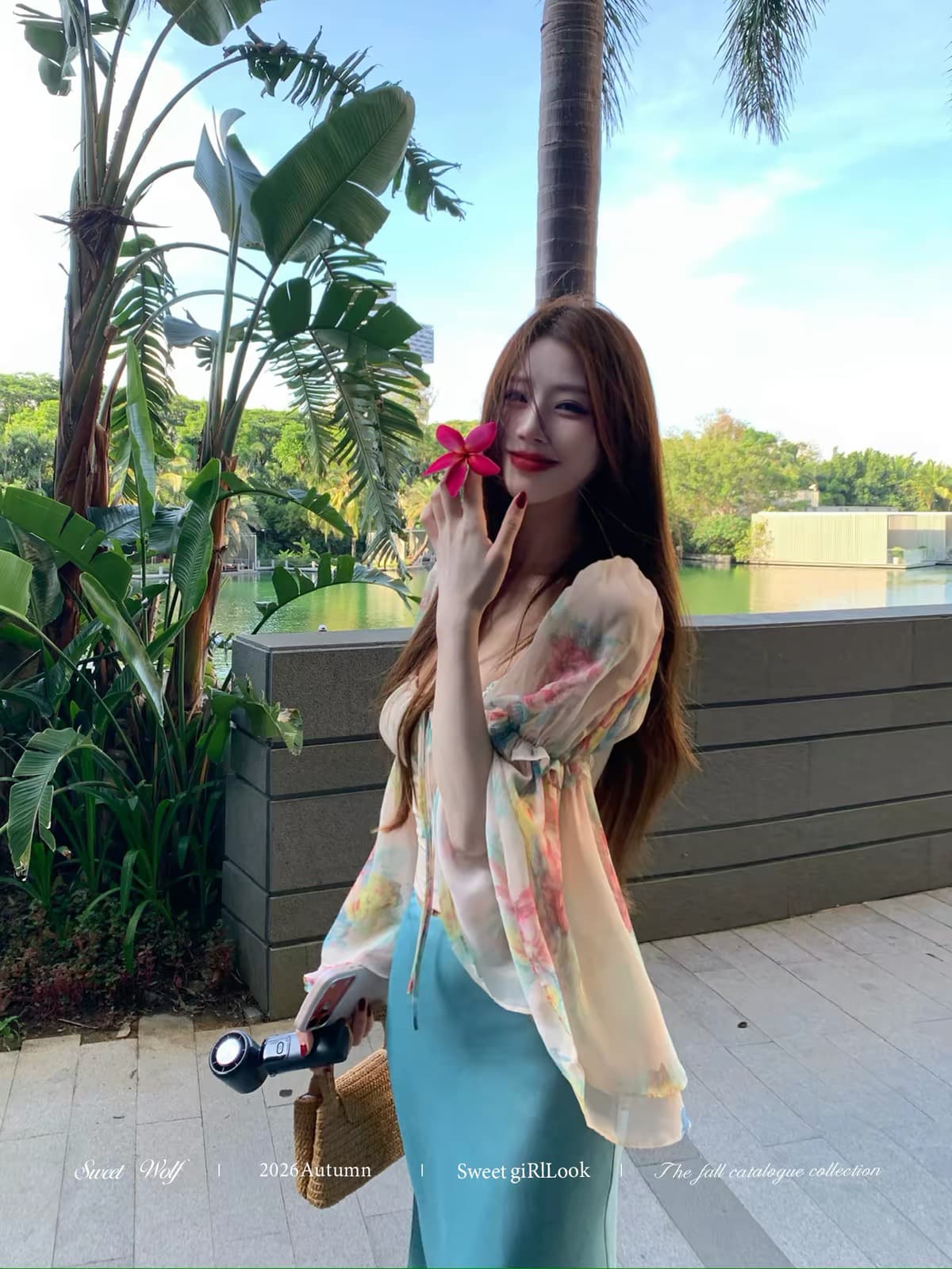 달콤함 ~ 중 사악한 늑대 수채화 물감 헤일로 염색 꽃무늬 쉬폰 블라우스 여자 칼라 디자인 센스 슬림해 보이는 명중 가져 가라. 작은 셔츠 맨위 이미지 2