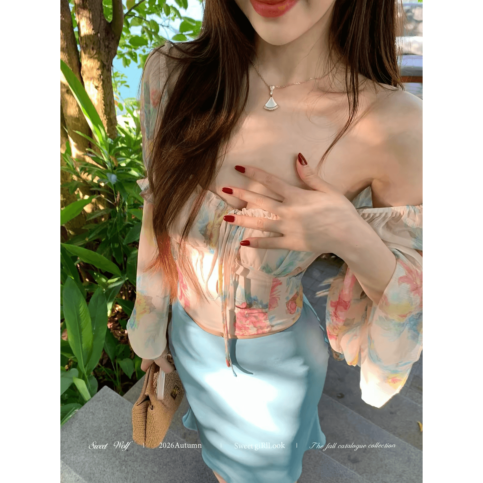 달콤함 ~ 중 사악한 늑대 수채화 물감 헤일로 염색 꽃무늬 쉬폰 블라우스 여자 칼라 디자인 센스 슬림해 보이는 명중 가져 가라. 작은 셔츠 맨위 이미지 5
