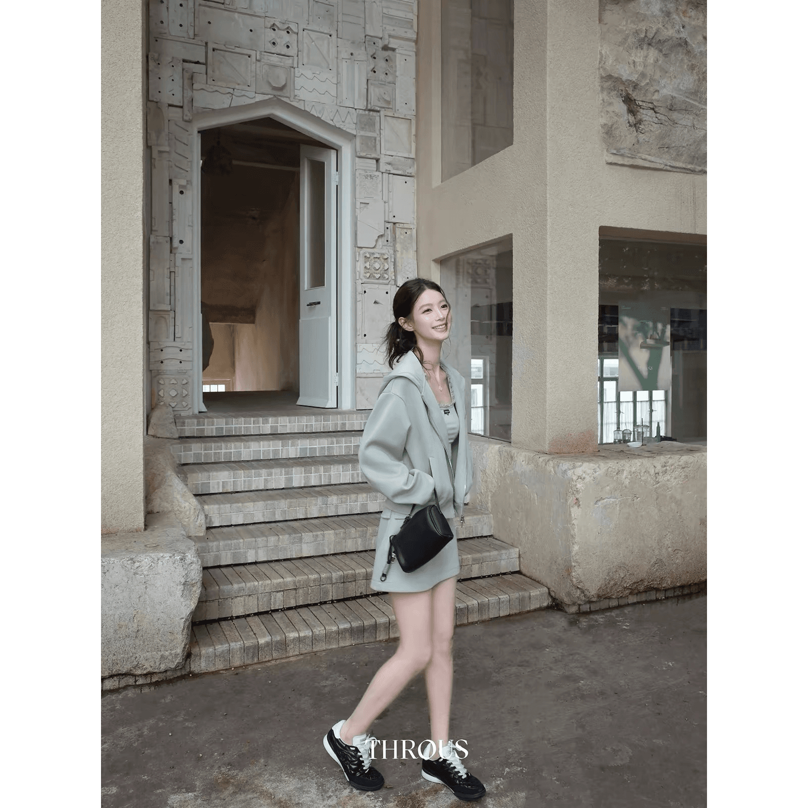 new 08.22 11 00 감사합니다. 아니요 고기 레이스 광장 칼라 조끼 후드 티 스웨터 오픈 가디건 한 마디 미니 스커트 세트 이미지 5