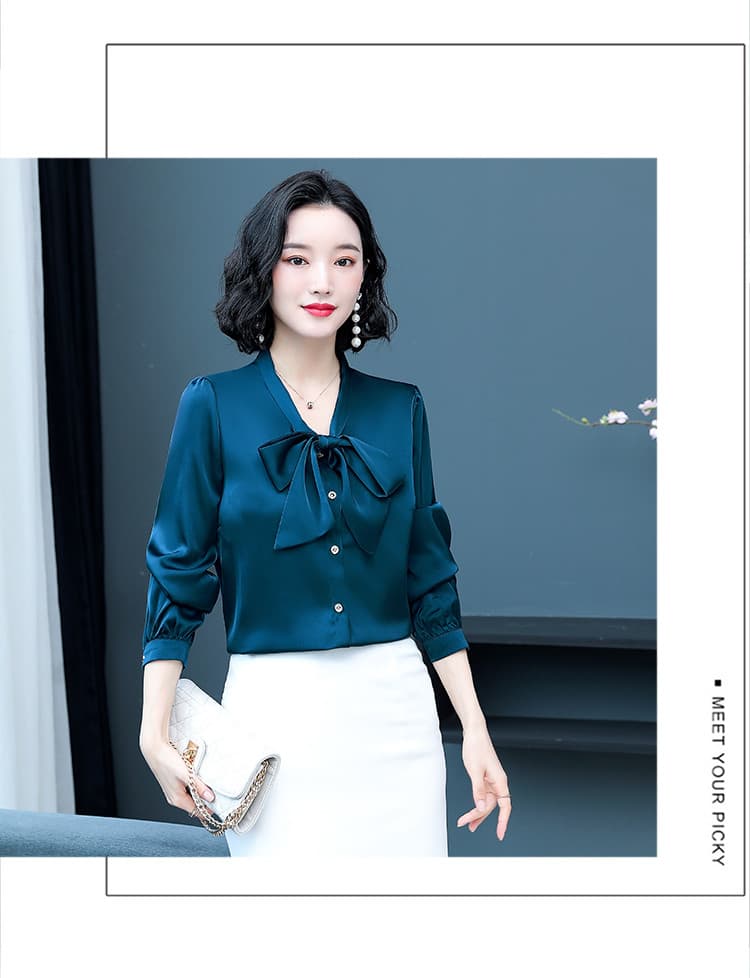 실사 실크 여성 셔츠 봄 긴팔 2026 새로운 패션 외국 가스 나비 매듭 칼라 뽕나무 누에 실크 맨위 작업복 상세 이미지 8