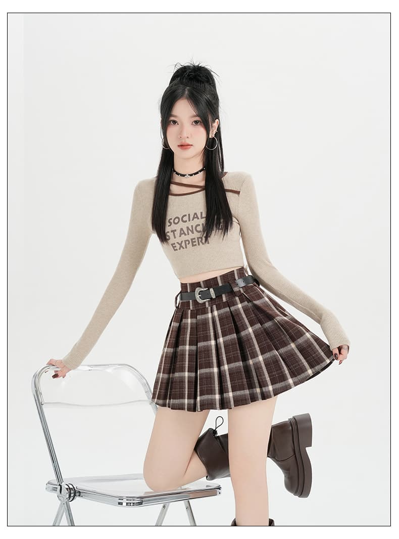 아메리칸 레트로 파란색 체크무늬 모직 반신 플리츠 스커트 여성 가을 겨울 고급 센스 하이웨이스트 모직 jk 미니 스커트 반 스커트 상세 이미지 32
