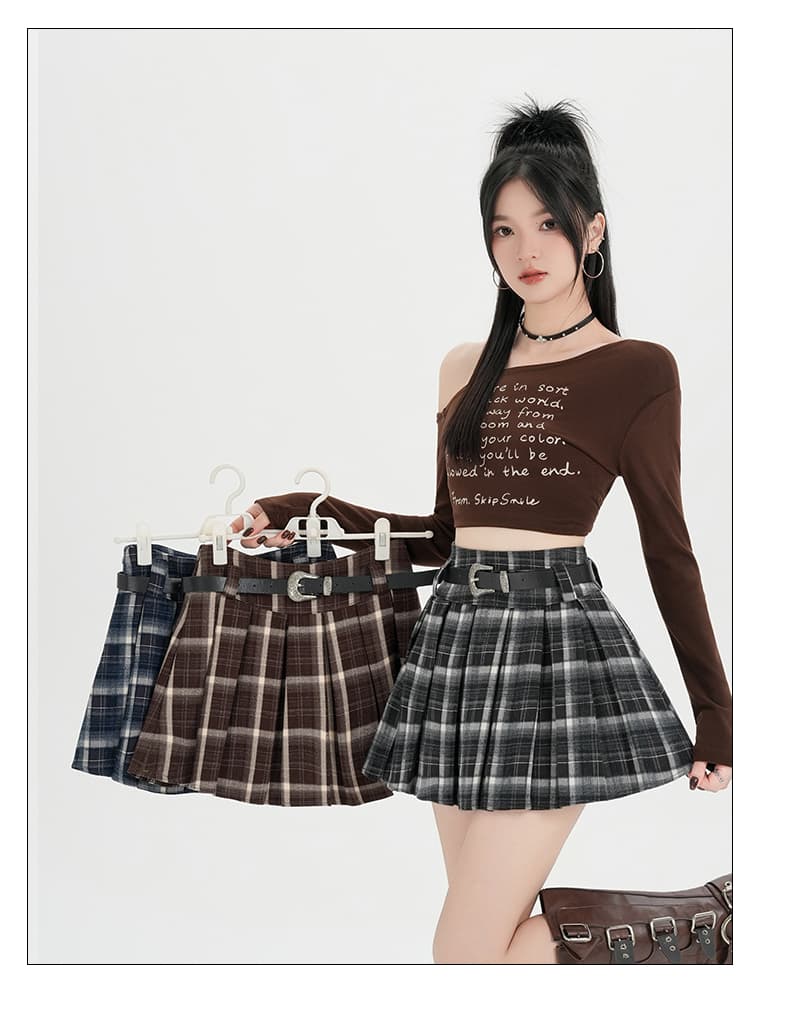 아메리칸 레트로 파란색 체크무늬 모직 반신 플리츠 스커트 여성 가을 겨울 고급 센스 하이웨이스트 모직 jk 미니 스커트 반 스커트 상세 이미지 34
