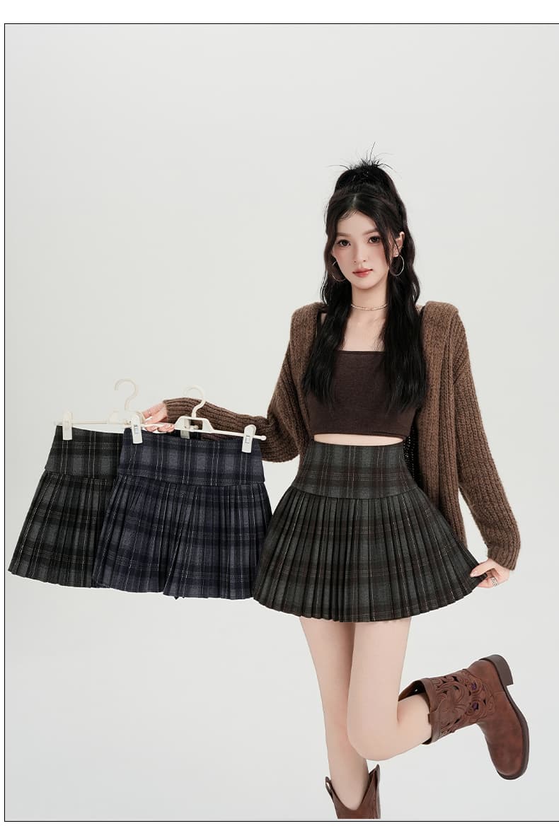 모직 체크무늬 플리츠 반신 스커트 여성 가을 새로운 하이웨이스트 작은 키 노출 방지 핫걸 한 마디 타이트 스커트 미니 스커트 상세 이미지 24