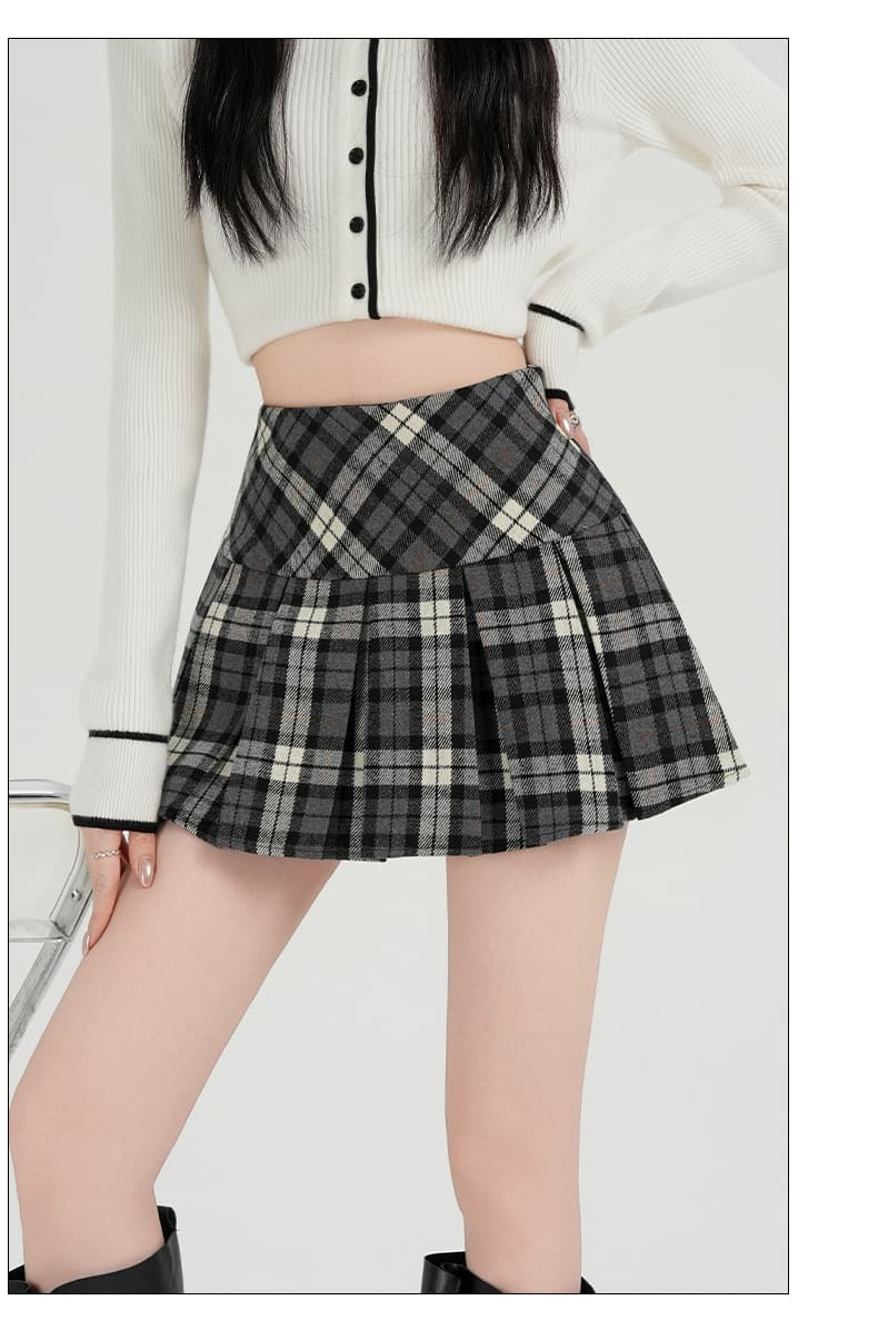 실사 모직 체크무늬 플리츠 반신 스커트 여성 가을 새로운 하이웨이스트 작은 노출 방지 핫걸 한 마디 타이트 스커트 상세 이미지 21