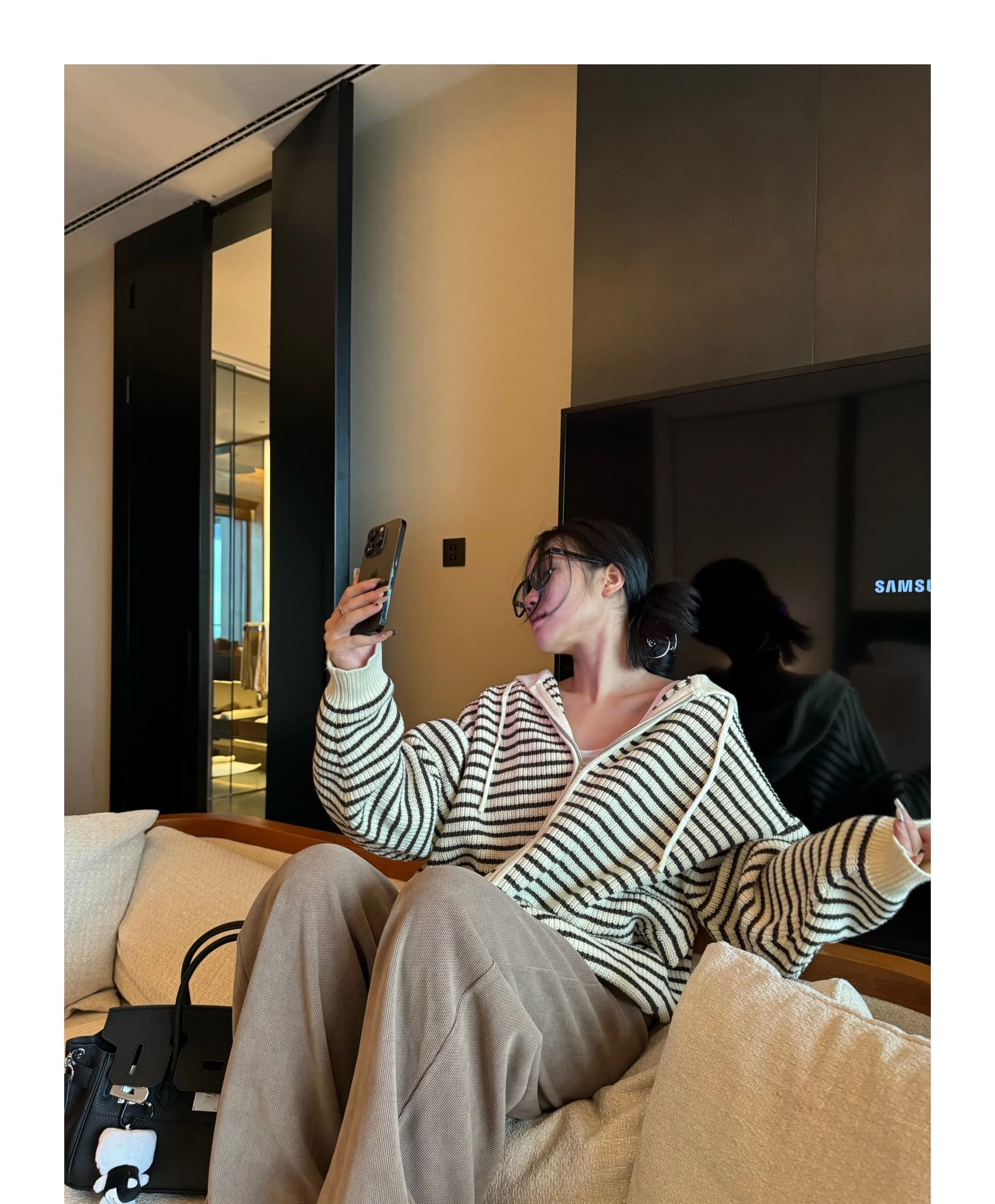 2026 가을 새로운 학원 스타일 배색 스트라이프 후드 스웨터 여성 코트 루즈핏 지퍼 니트 오픈 가디건 zz 상세 이미지 10