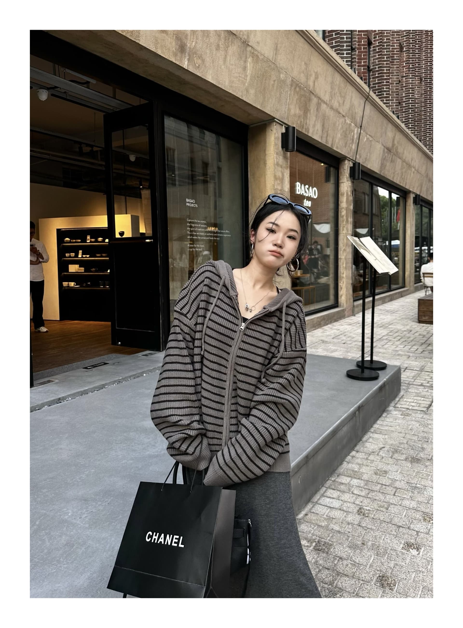 2026 가을 새로운 학원 스타일 배색 스트라이프 후드 스웨터 여성 코트 루즈핏 지퍼 니트 오픈 가디건 zz 상세 이미지 31