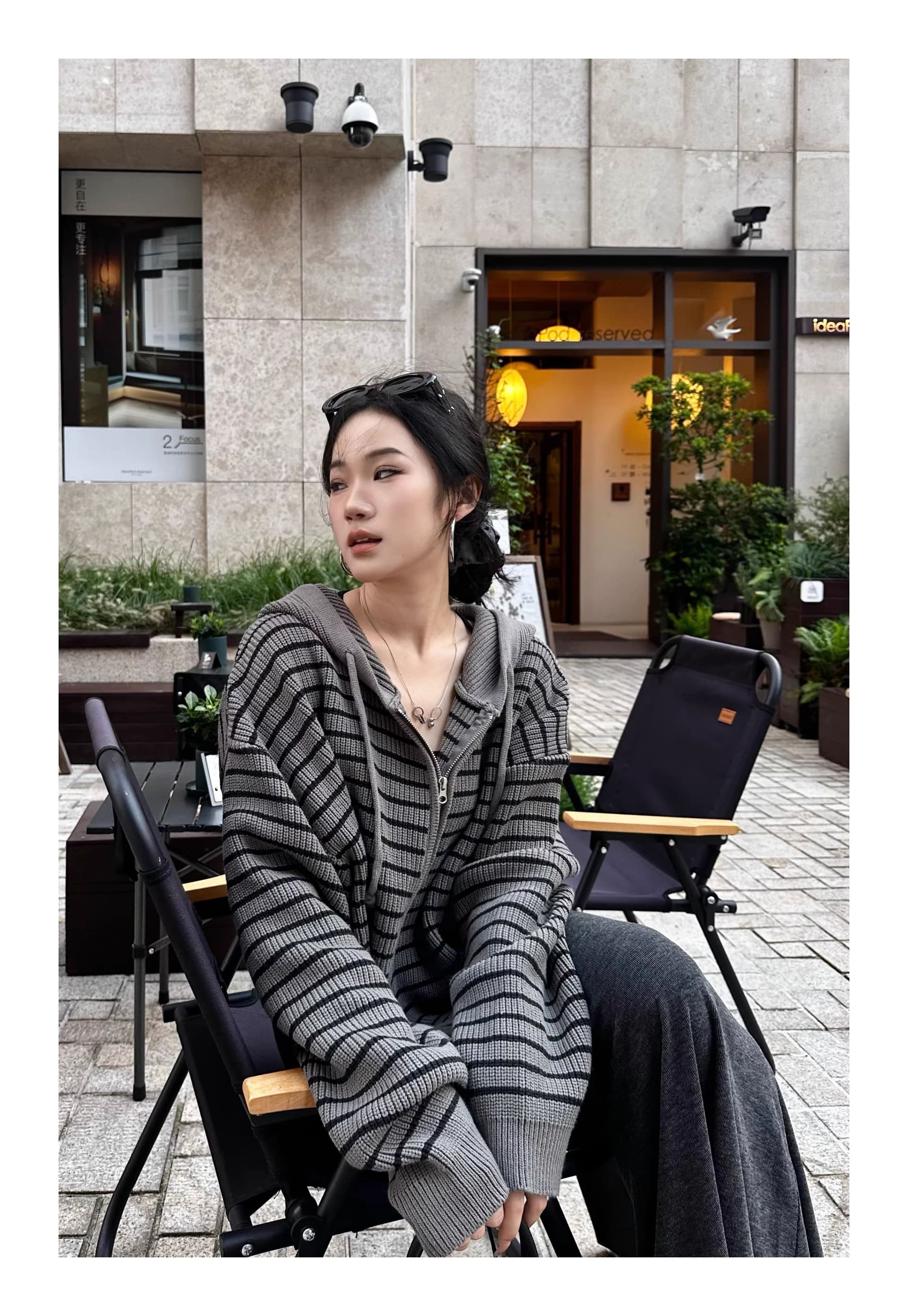 2026 가을 새로운 학원 스타일 배색 스트라이프 후드 스웨터 여성 코트 루즈핏 지퍼 니트 오픈 가디건 zz 상세 이미지 37