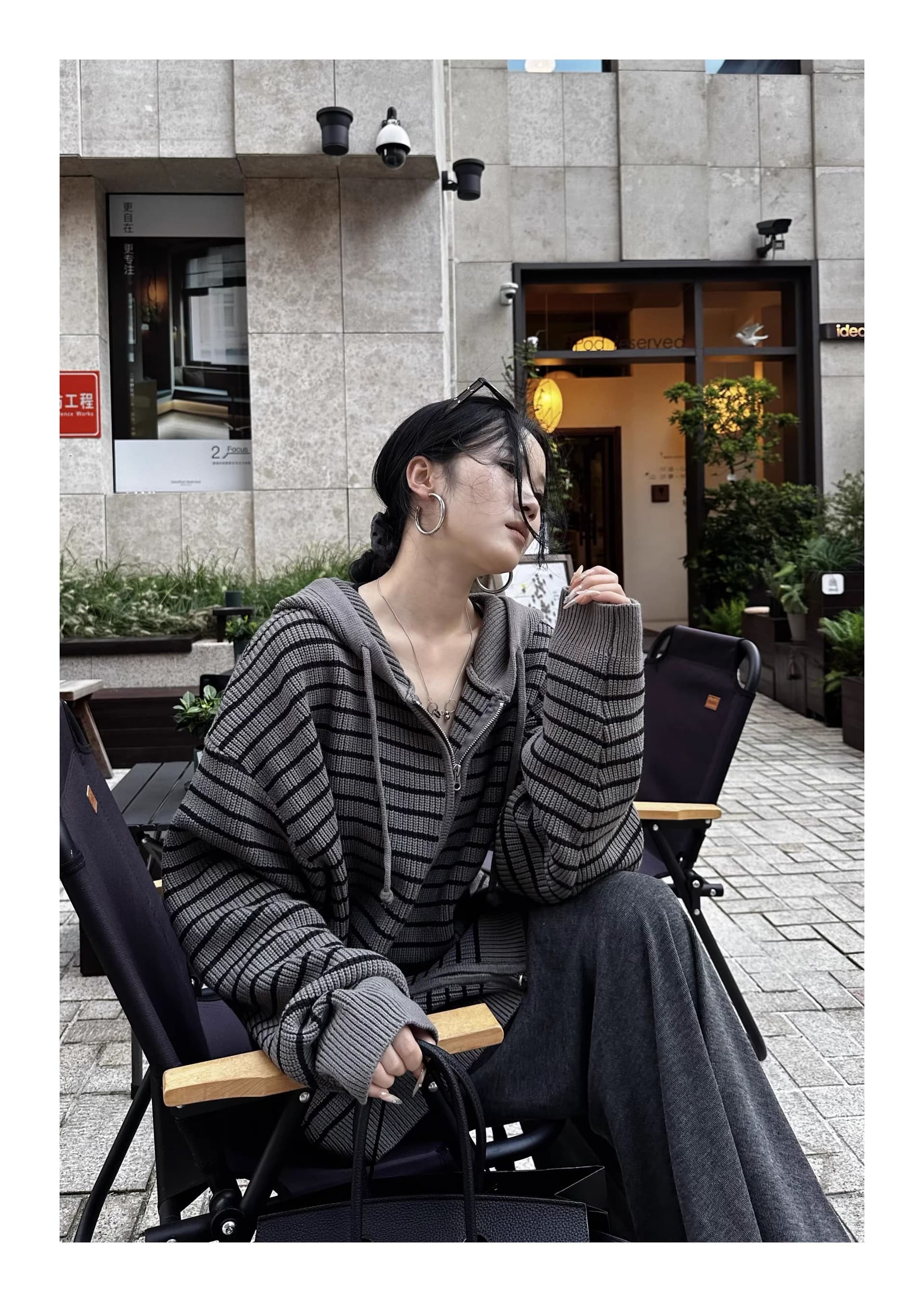 2026 가을 새로운 학원 스타일 배색 스트라이프 후드 스웨터 여성 코트 루즈핏 지퍼 니트 오픈 가디건 zz 상세 이미지 38