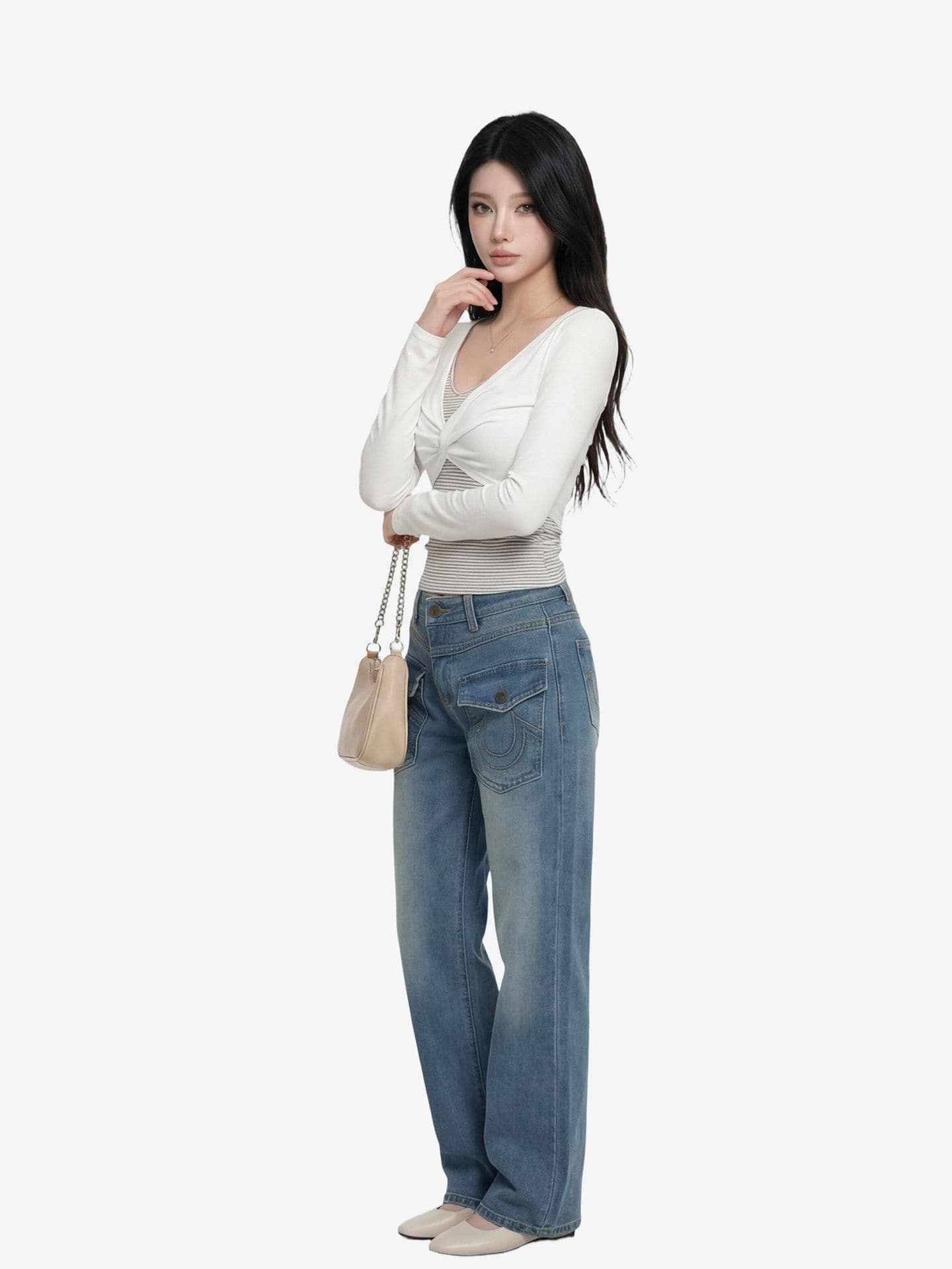 봄 여름 새로운 사람들 면 페이크 레이어드 비틀림 디자인 센스 스트라이프 긴팔 티셔츠 배색 니트 맨위 상세 이미지 4