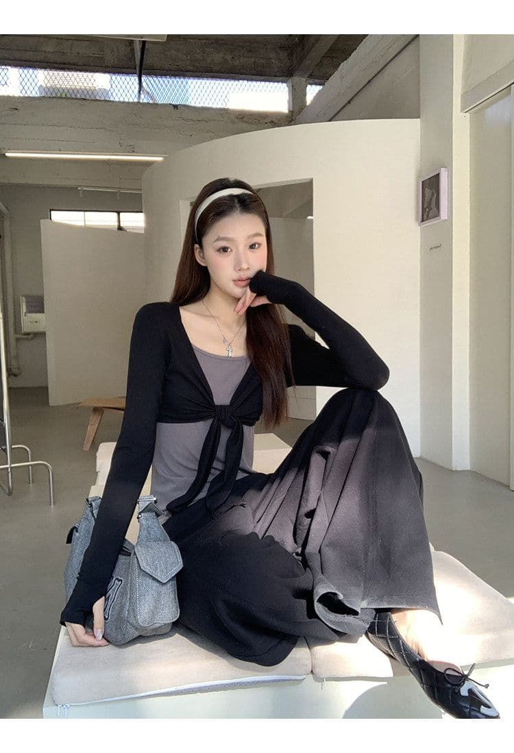 봄 여름 새로운 사람들 면 긴팔 티셔츠 여성 페이크 레이어드 몸매 가꾸기 한 부서 아름다운 그레이트 보기 맨위 상세 이미지 8