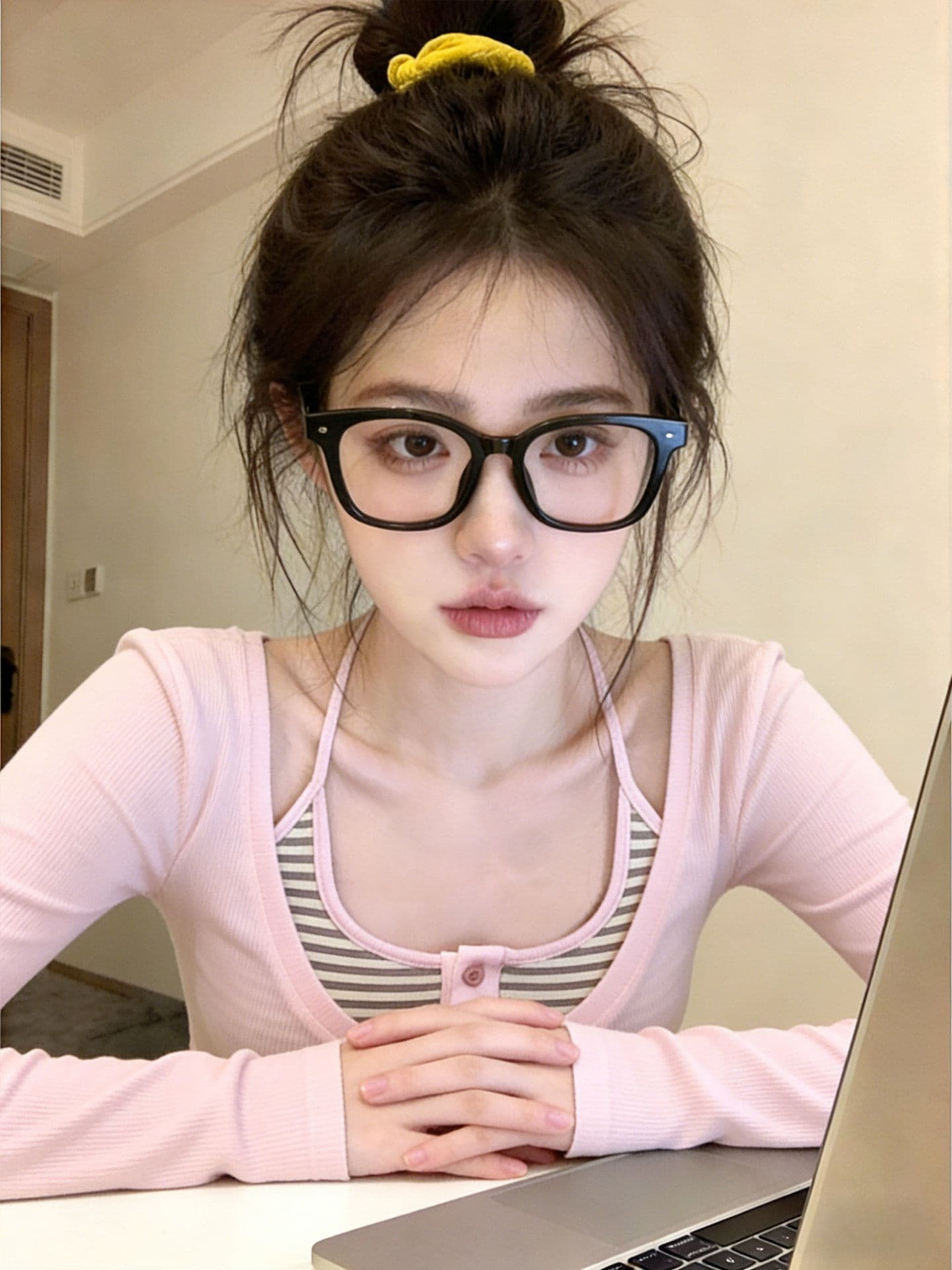 2026 봄 새로운 V넥 긴팔 티셔츠 스택 착용 스트라이프 행침 목 투피스 조끼 여성 패션 연령 감소 맨위 상세 이미지 6