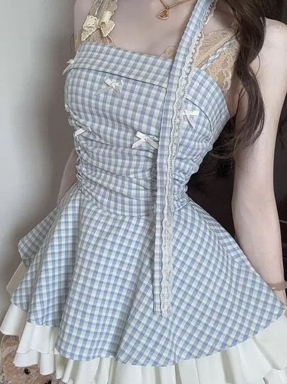 한 부서 달콤함 나비 매듭 슬립 여성 드레스 여름 치마 퍼프 스커트 네리 있음 지퍼 미니 스커트 이미지 3
