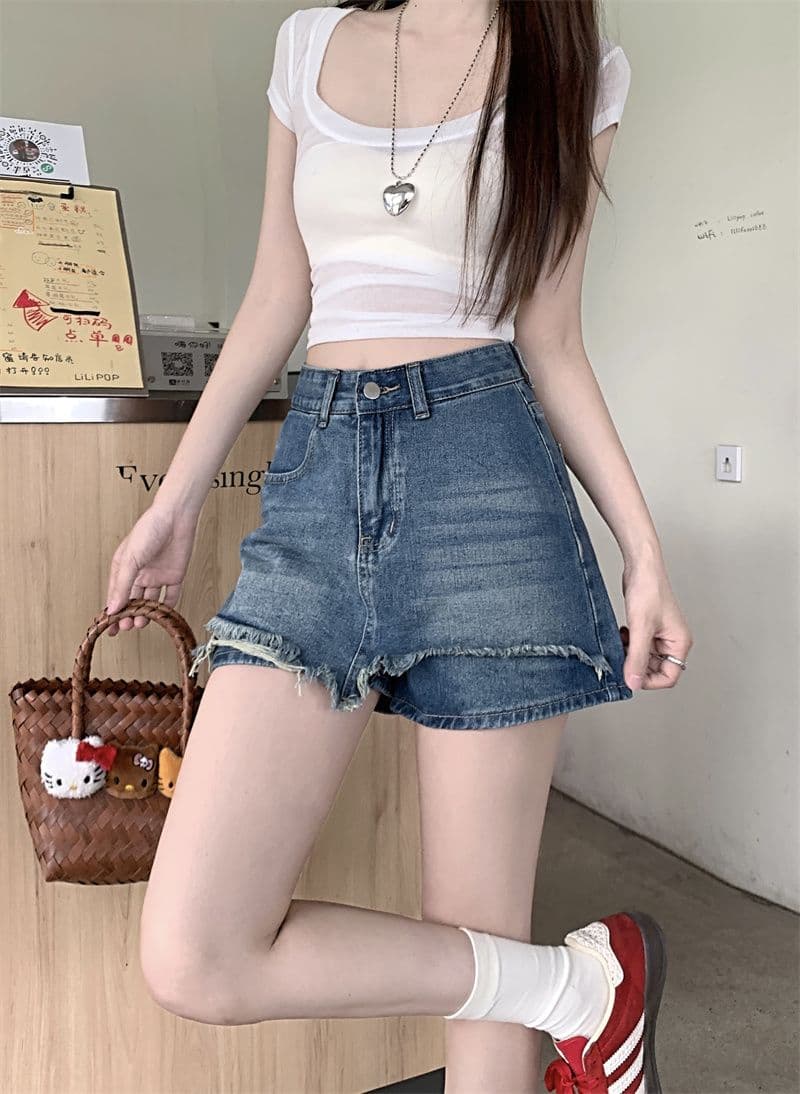 레트로 하이웨이스트 한 부서 데님 짧은 바지 여성 여름 새로운 디자인 센스 루즈핏 슬림해 보이는 캐주얼 다용도 바지 상세 이미지 3