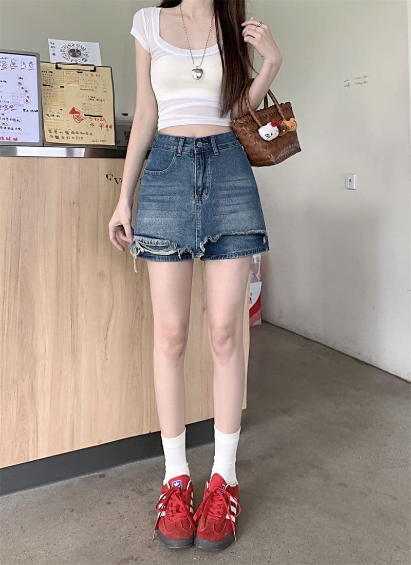 레트로 하이웨이스트 한 부서 데님 짧은 바지 여성 여름 새로운 디자인 센스 루즈핏 슬림해 보이는 캐주얼 다용도 바지 상세 이미지 6