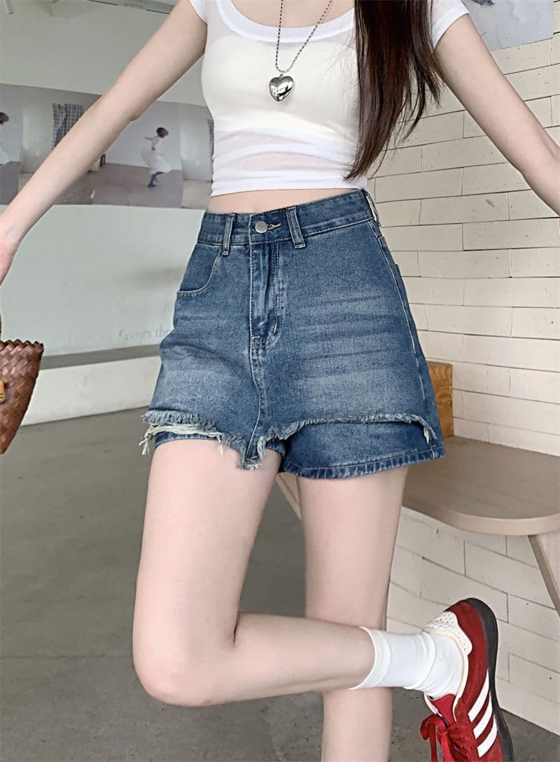 레트로 하이웨이스트 한 부서 데님 짧은 바지 여성 여름 새로운 디자인 센스 루즈핏 슬림해 보이는 캐주얼 다용도 바지 상세 이미지 7