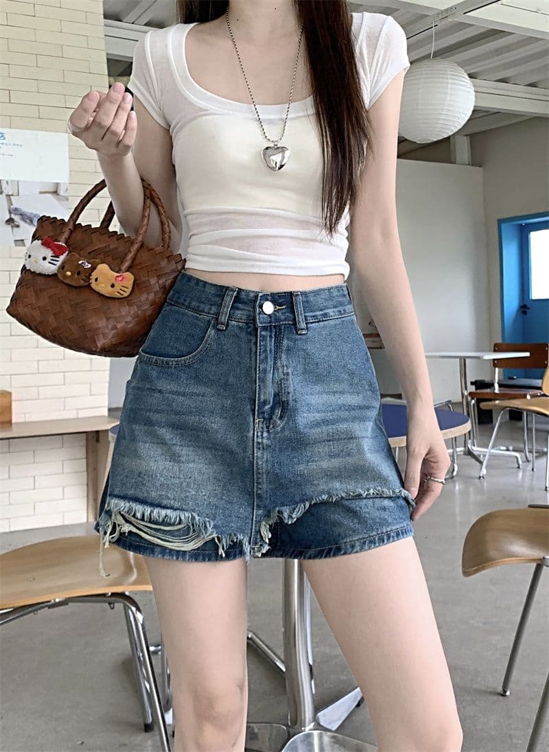 레트로 하이웨이스트 한 부서 데님 짧은 바지 여성 여름 새로운 디자인 센스 루즈핏 슬림해 보이는 캐주얼 다용도 바지 상세 이미지 12