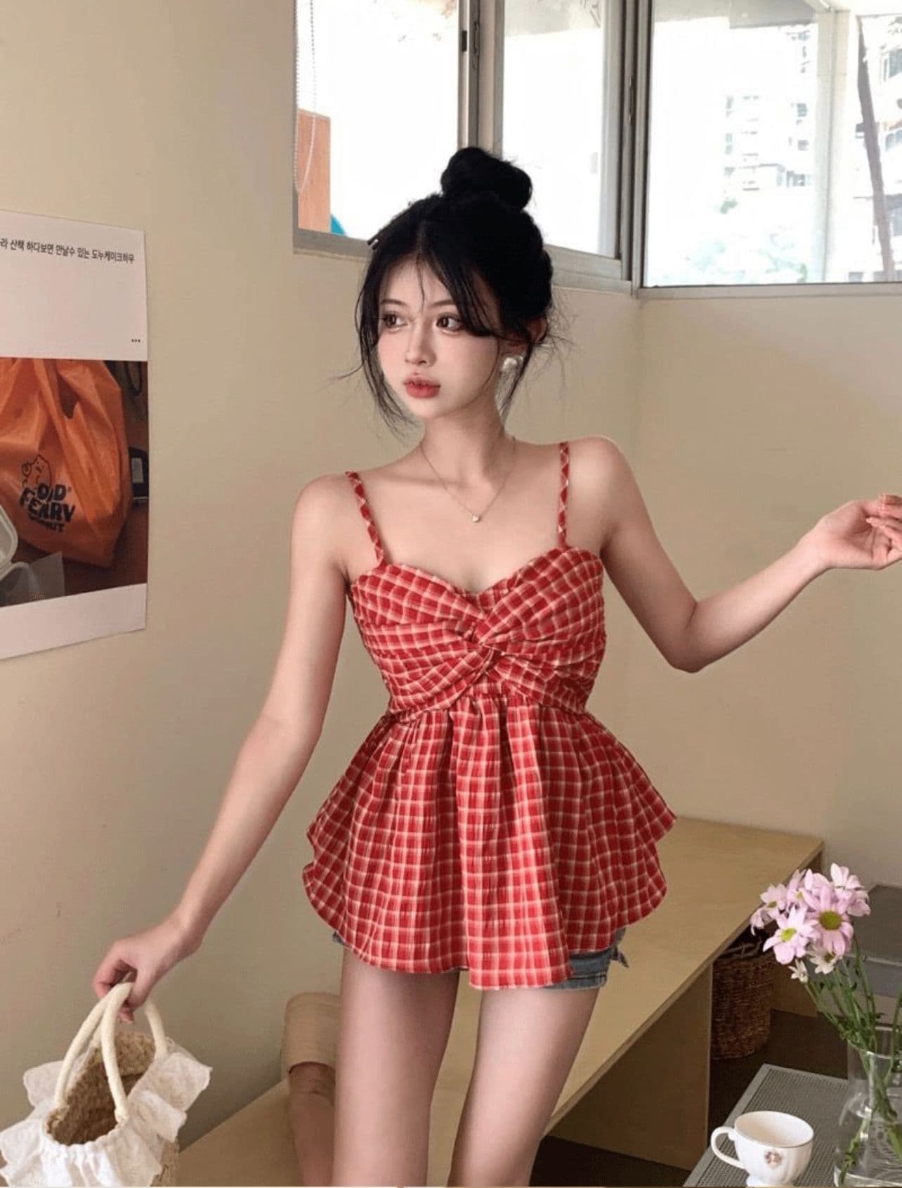 여름 새로운 달콤한 핫걸 허리 수축 민소매 작은 셔츠 어깨끈 조정 명중 가져 가라. 조끼 여성 순수한 욕망 바람 슬립 맨위 이미지 4