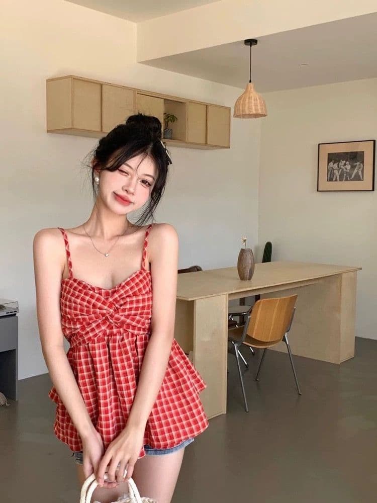 여름 새로운 달콤한 핫걸 허리 수축 민소매 작은 셔츠 어깨끈 조정 명중 가져 가라. 조끼 여성 순수한 욕망 바람 슬립 맨위 상세 이미지 8