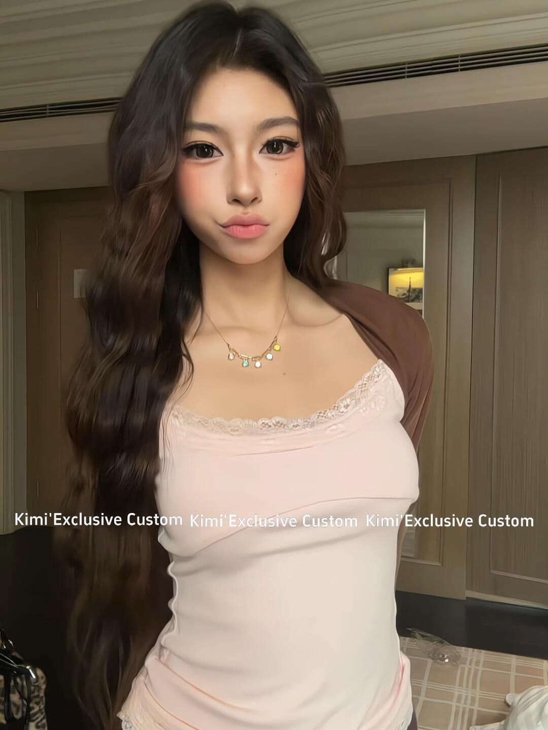 여름 새로운 달콤한 부서 느긋한 편안함 높음 폭탄 외부 가져 가라. 조끼 브라운 외부 가져 가라. 핑크색 슬립 투피스 세트 상세 이미지 4