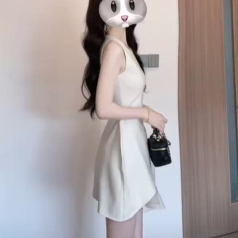 프랑스식 고급 센스 망사 패치워크 조끼 원피스 여름 빛 럭셔리 품격 생일 퍼프 미니 스커트 예복 치마 여성 이미지 5
