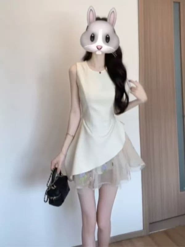 프랑스식 고급 센스 망사 패치워크 조끼 원피스 여름 빛 럭셔리 품격 생일 퍼프 미니 스커트 예복 치마 여성 상세 이미지 4