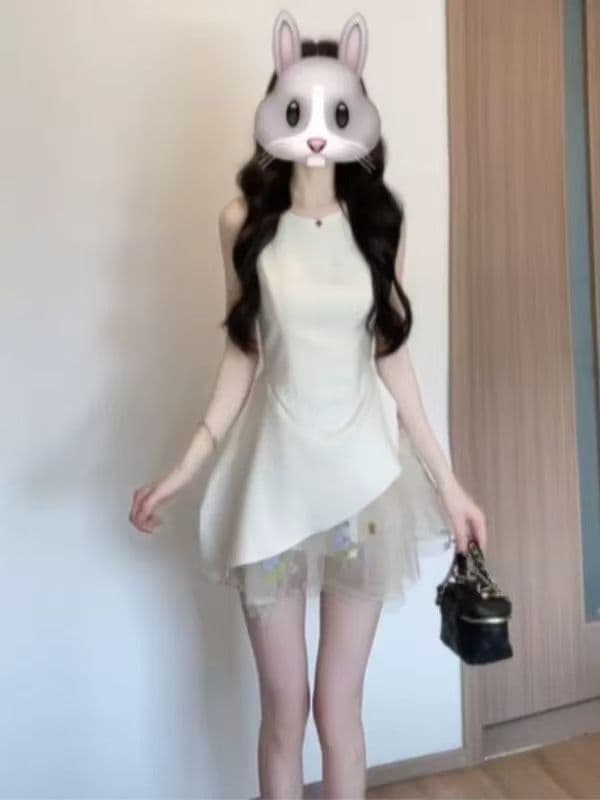 프랑스식 고급 센스 망사 패치워크 조끼 원피스 여름 빛 럭셔리 품격 생일 퍼프 미니 스커트 예복 치마 여성 상세 이미지 6