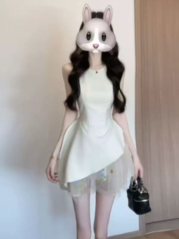 프랑스식 고급 센스 망사 패치워크 조끼 원피스 여름 빛 럭셔리 품격 생일 퍼프 미니 스커트 예복 치마 여성 상세 이미지 7
