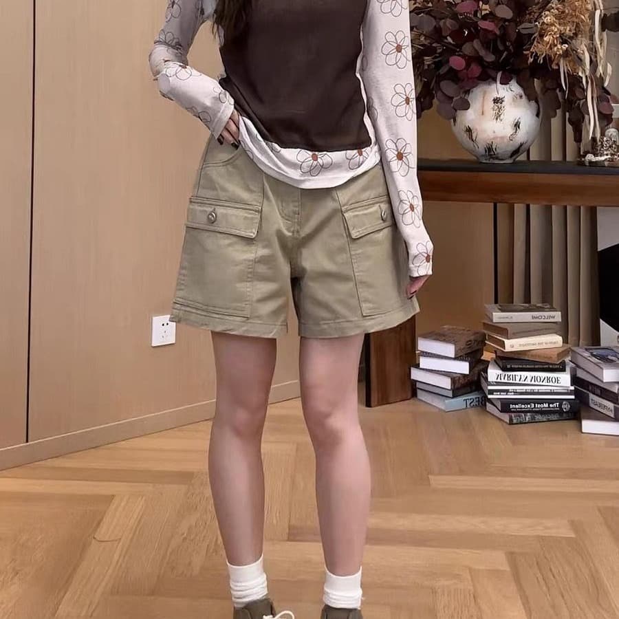 유럽 상품 워크웨어 바람 하이웨이스트 데님 넓은 다리가 짧다. 바지 여성 여름 캐주얼 슬림해 보이는 루즈핏 다용도 넓은 다리 4 점 바지 이미지 5