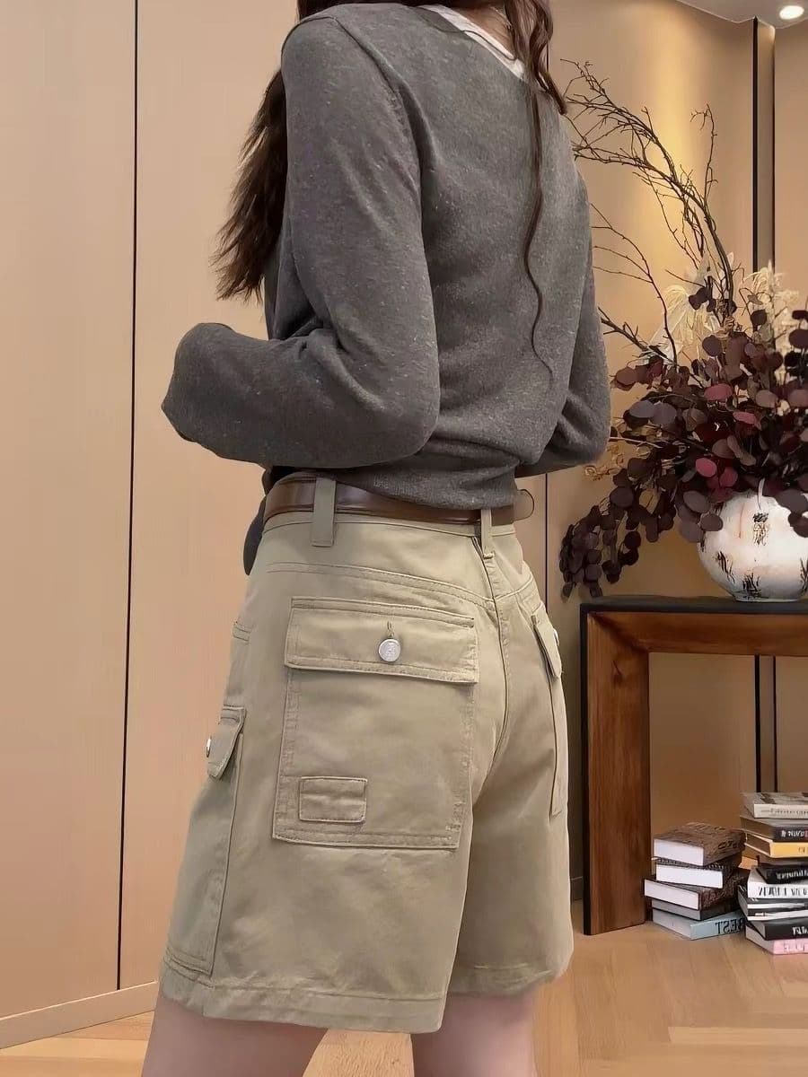 유럽 상품 워크웨어 바람 하이웨이스트 데님 넓은 다리가 짧다. 바지 여성 여름 캐주얼 슬림해 보이는 루즈핏 다용도 넓은 다리 4 점 바지 상세 이미지 4