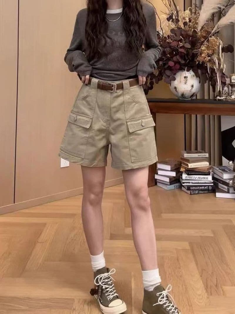 유럽 상품 워크웨어 바람 하이웨이스트 데님 넓은 다리가 짧다. 바지 여성 여름 캐주얼 슬림해 보이는 루즈핏 다용도 넓은 다리 4 점 바지 상세 이미지 5