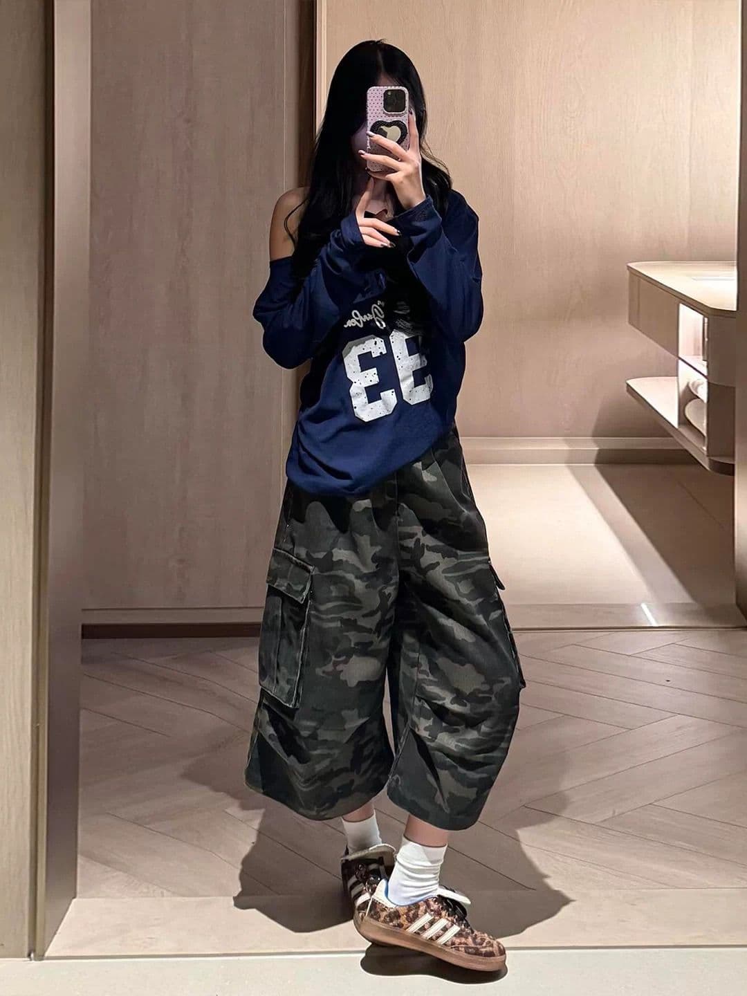 아메리칸 카모플라주 7 점 워크웨어 넓은 다리 청바지 여성 2026 여름 새로운 루즈핏 도루 센스 다용도 캐주얼 바지 이미지 4