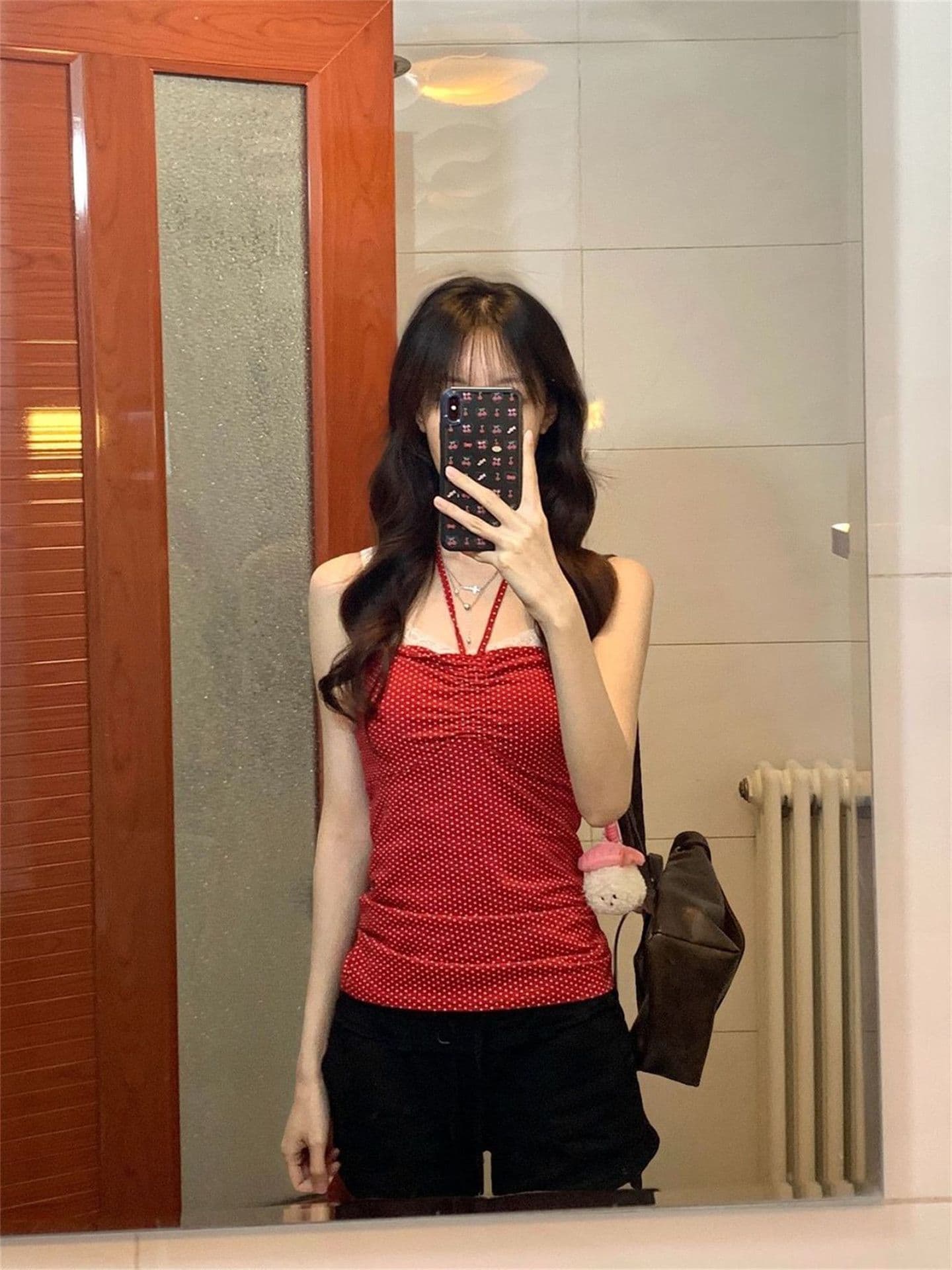 한 부서 빨간색 도트 무늬 행침 목 레이스업 튜브탑 조끼 여성 여름 새로운 210 그램 40 좋은 면 1 1 맨위 이미지 3