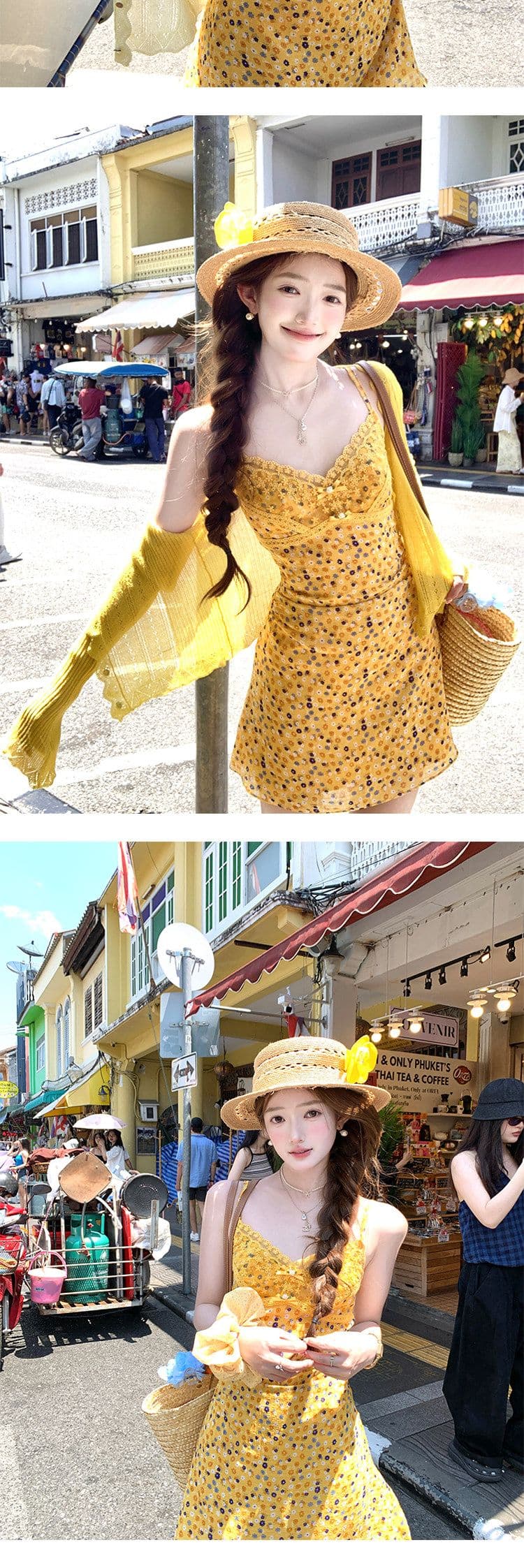 순수한 욕망 프랑스식 레이스 슬립 꽃무늬 허리 수축 V넥 여성 드레스 여름 새로운 중간 길이 품격 한 마디 치마 상세 이미지 5