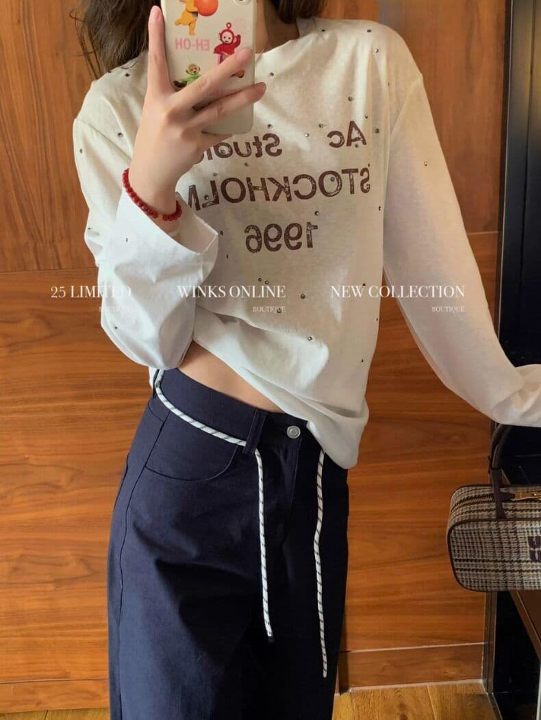 모방 면 당겨 프레임 한 부서 느긋한 바람 화이트 긴팔 티셔츠 여성 핫픽스 알파벳 프린트 루즈핏 자외선 차단 맨위 상세 이미지 19