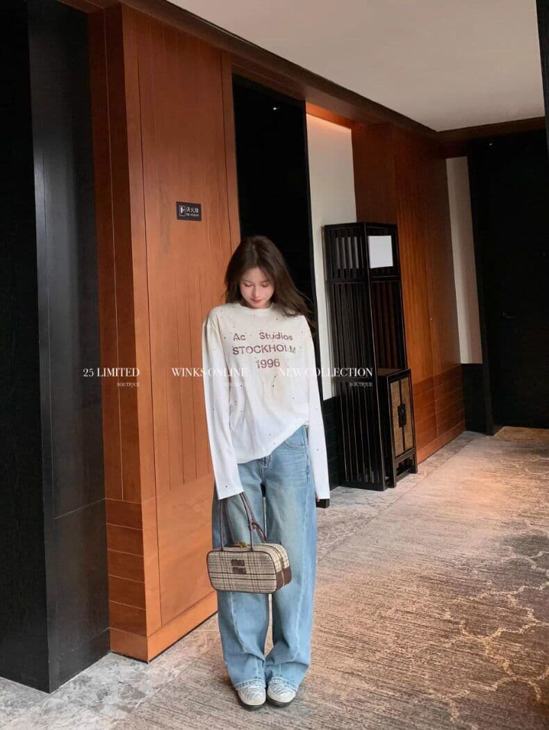 모방 면 당겨 프레임 한 부서 느긋한 바람 화이트 긴팔 티셔츠 여성 핫픽스 알파벳 프린트 루즈핏 자외선 차단 맨위 상세 이미지 32