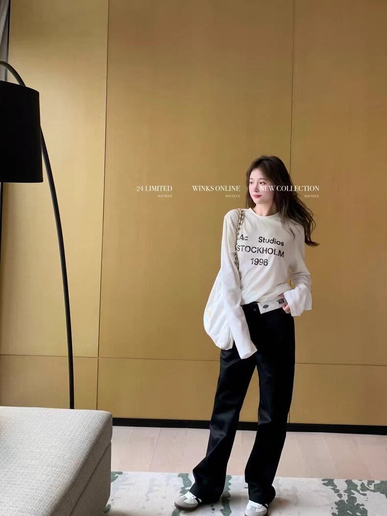 모방 면 당겨 프레임 한 부서 느긋한 바람 화이트 긴팔 티셔츠 여성 핫픽스 알파벳 프린트 루즈핏 자외선 차단 맨위 상세 이미지 35