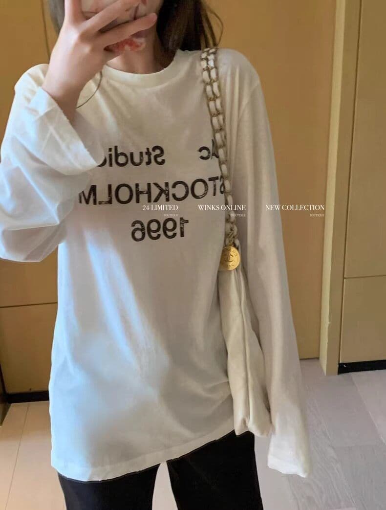 모방 면 당겨 프레임 한 부서 느긋한 바람 화이트 긴팔 티셔츠 여성 핫픽스 알파벳 프린트 루즈핏 자외선 차단 맨위 상세 이미지 36