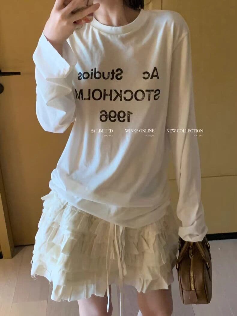 모방 면 당겨 프레임 한 부서 느긋한 바람 화이트 긴팔 티셔츠 여성 핫픽스 알파벳 프린트 루즈핏 자외선 차단 맨위 상세 이미지 37