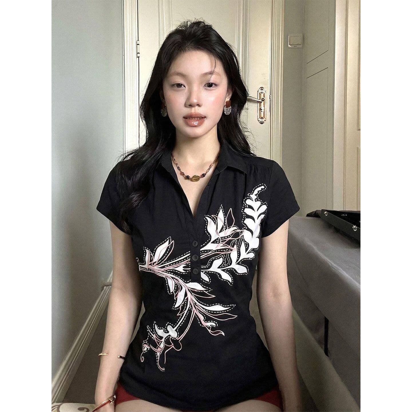 210 그램 40 좋은 면 1 1 여름 빛 이문화 검정색 폴로 칼라 반팔 천년기 바람 맨위 상세 이미지 3